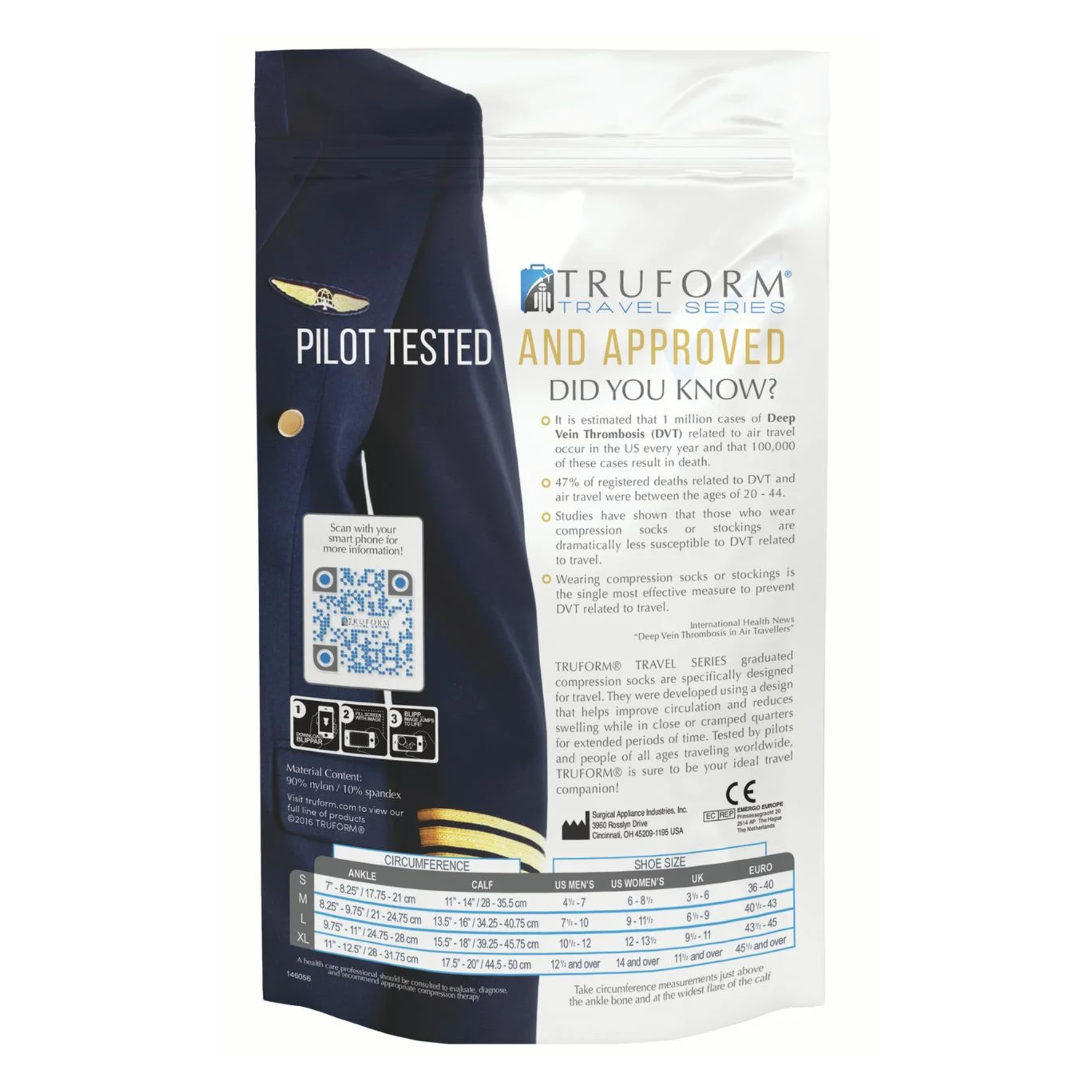 Truform Knee-High Travel Sock, 15-20 mmHg, Black, Large