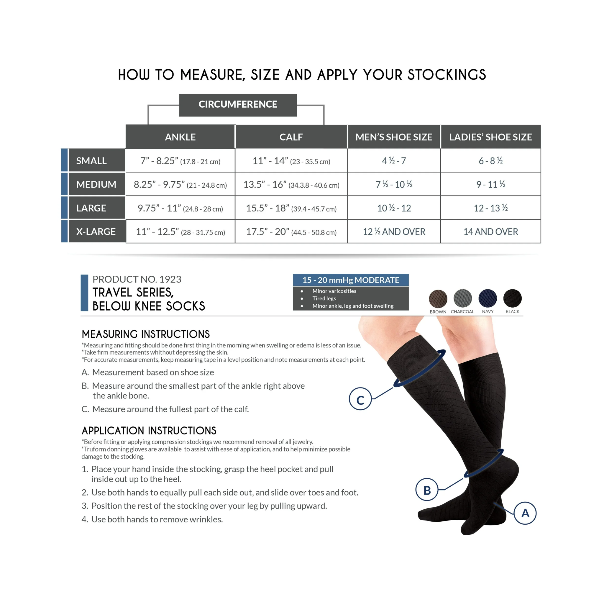 Truform Knee-High Travel Sock, 15-20 mmHg, Black, Extra Large