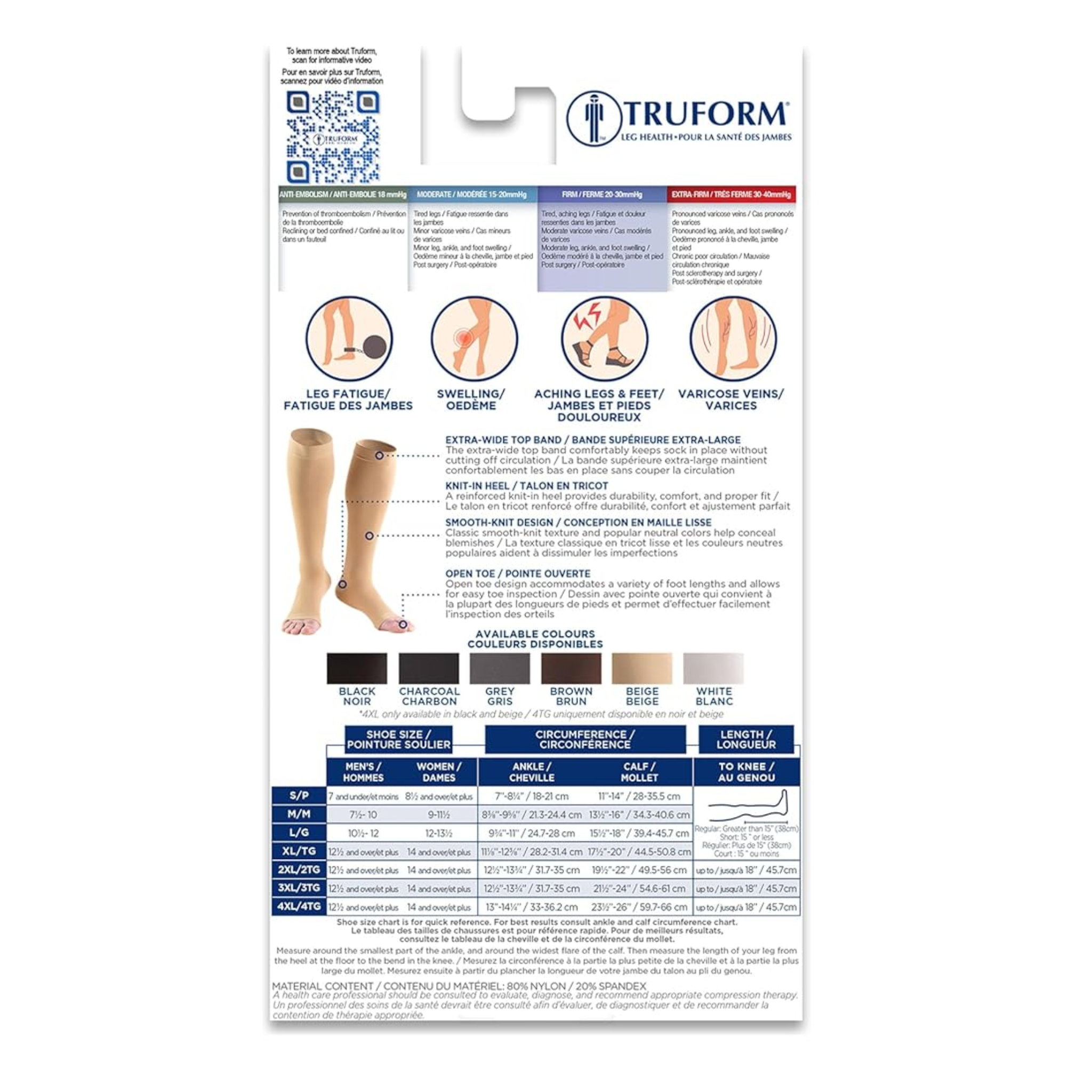 Truform, Unisex Knee High Open Toe Compression Stockings, 20-30 mmHg Firm Support for Circulation, 3X-Large, Black