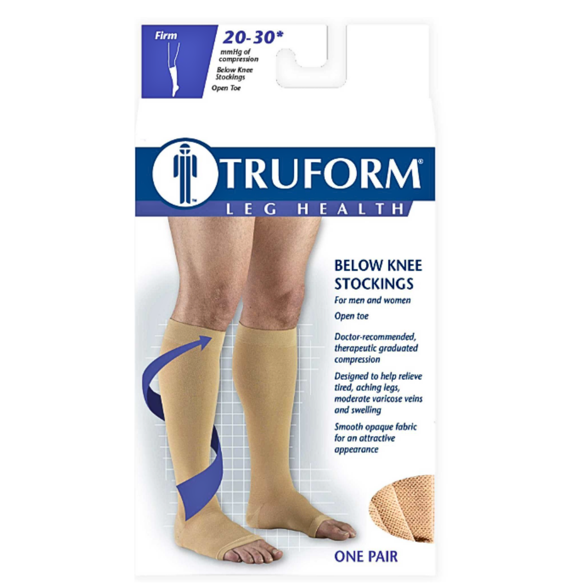 Truform, Unisex Knee High Open Toe Compression Stockings, 20-30 mmHg Firm Support for Circulation, 3X-Large, Beige