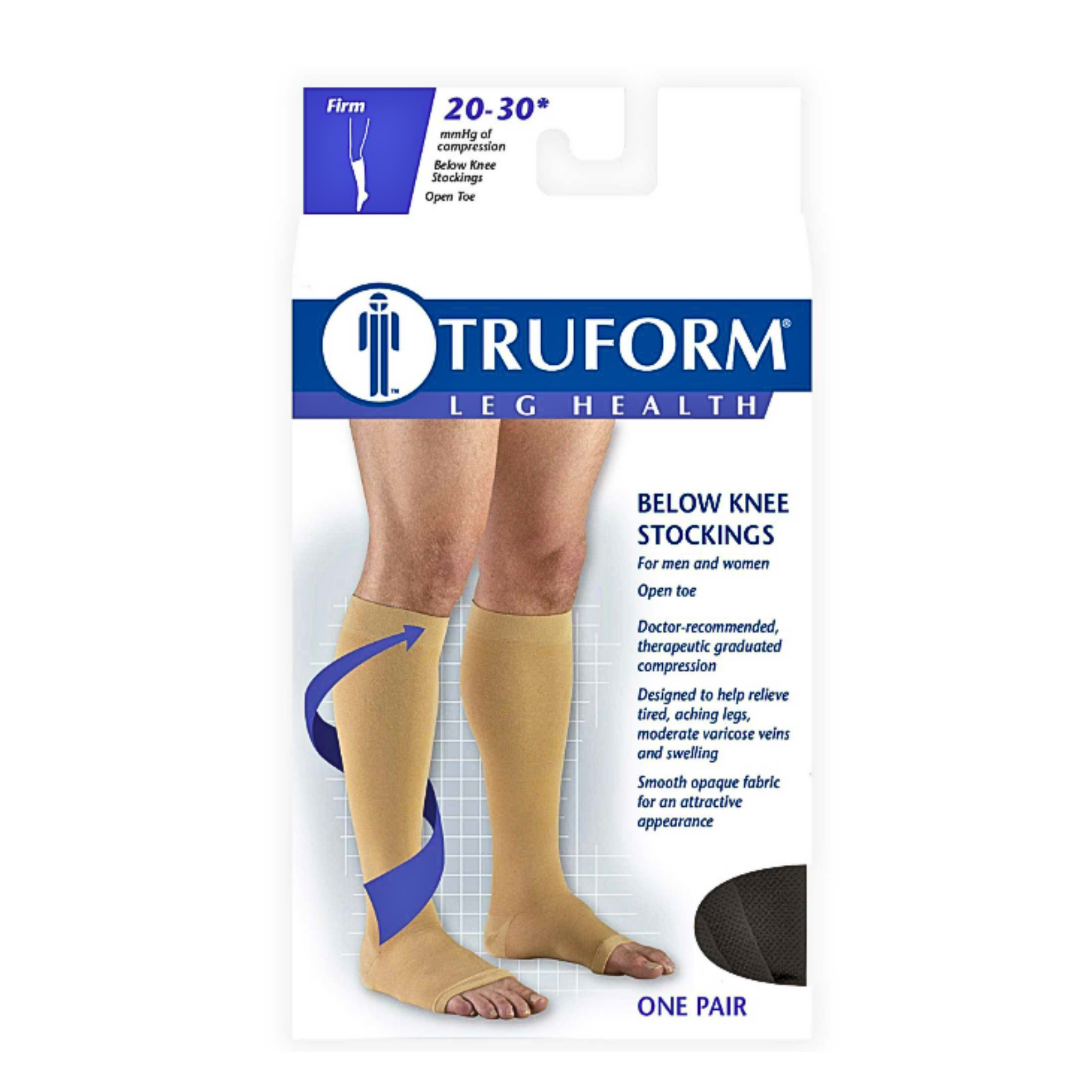 Truform, Unisex Knee High Open Toe Compression Stockings, 20-30 mmHg Firm Support for Circulation, X-Large, Black