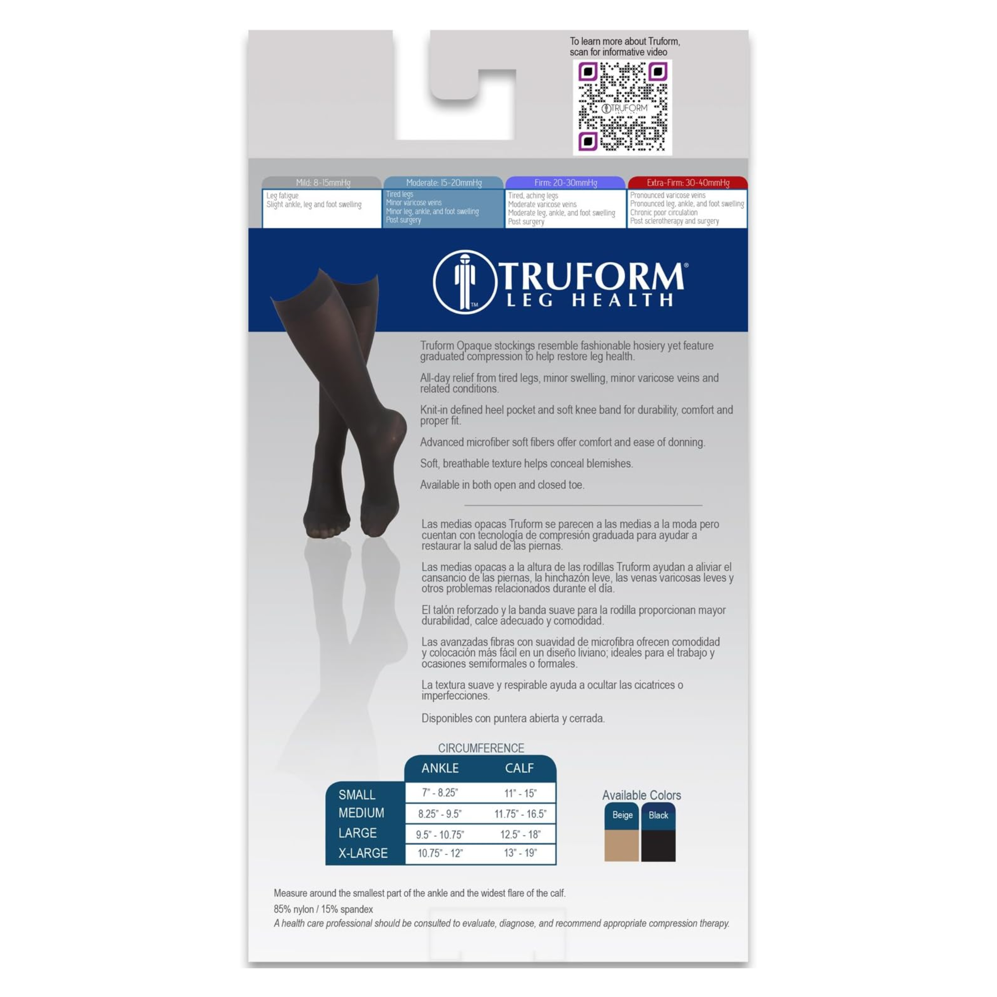 Truform, Women’s Opaque Knee High Closed Toe Compression Stockings, 15-20 mmHg Moderate Support for Circulation, Small, Beige