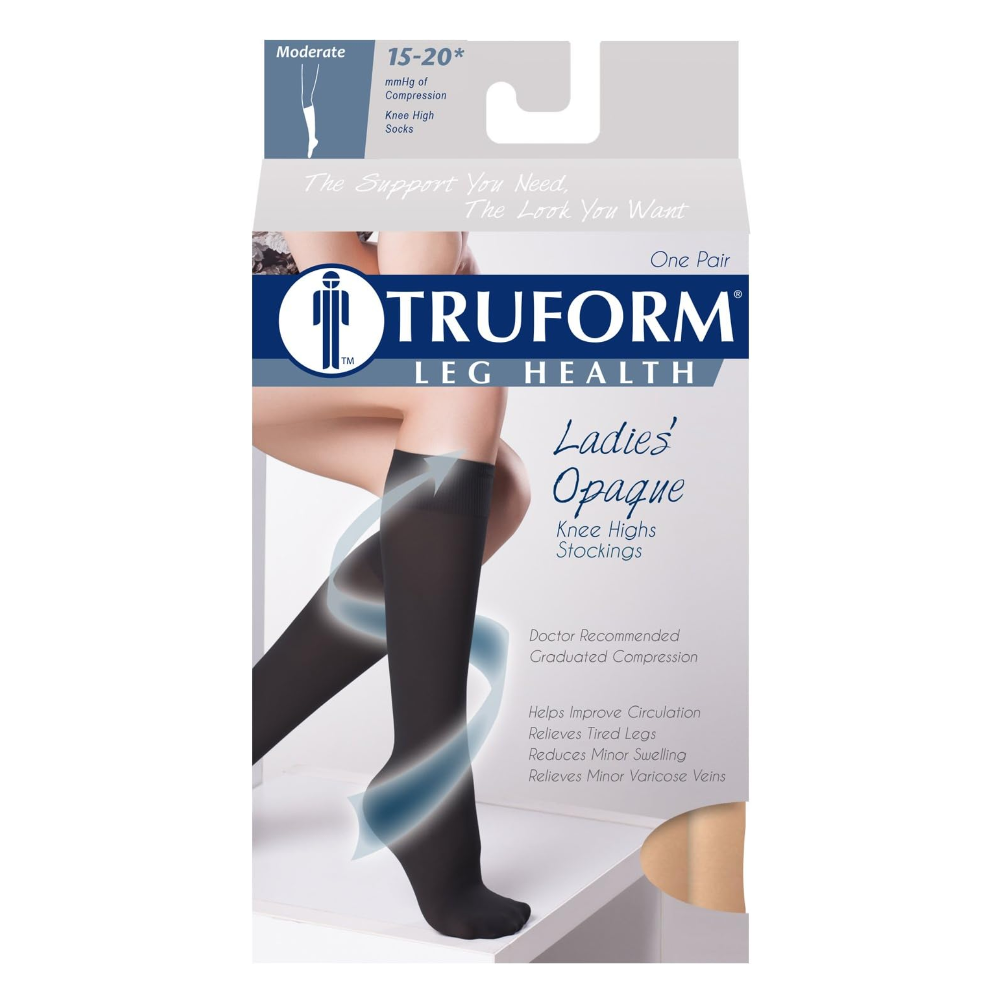 Truform, Women’s Knee High Closed Toe Opaque Stockings, 15-20 mmHg Moderate Compression for Leg Support, Large, Beige