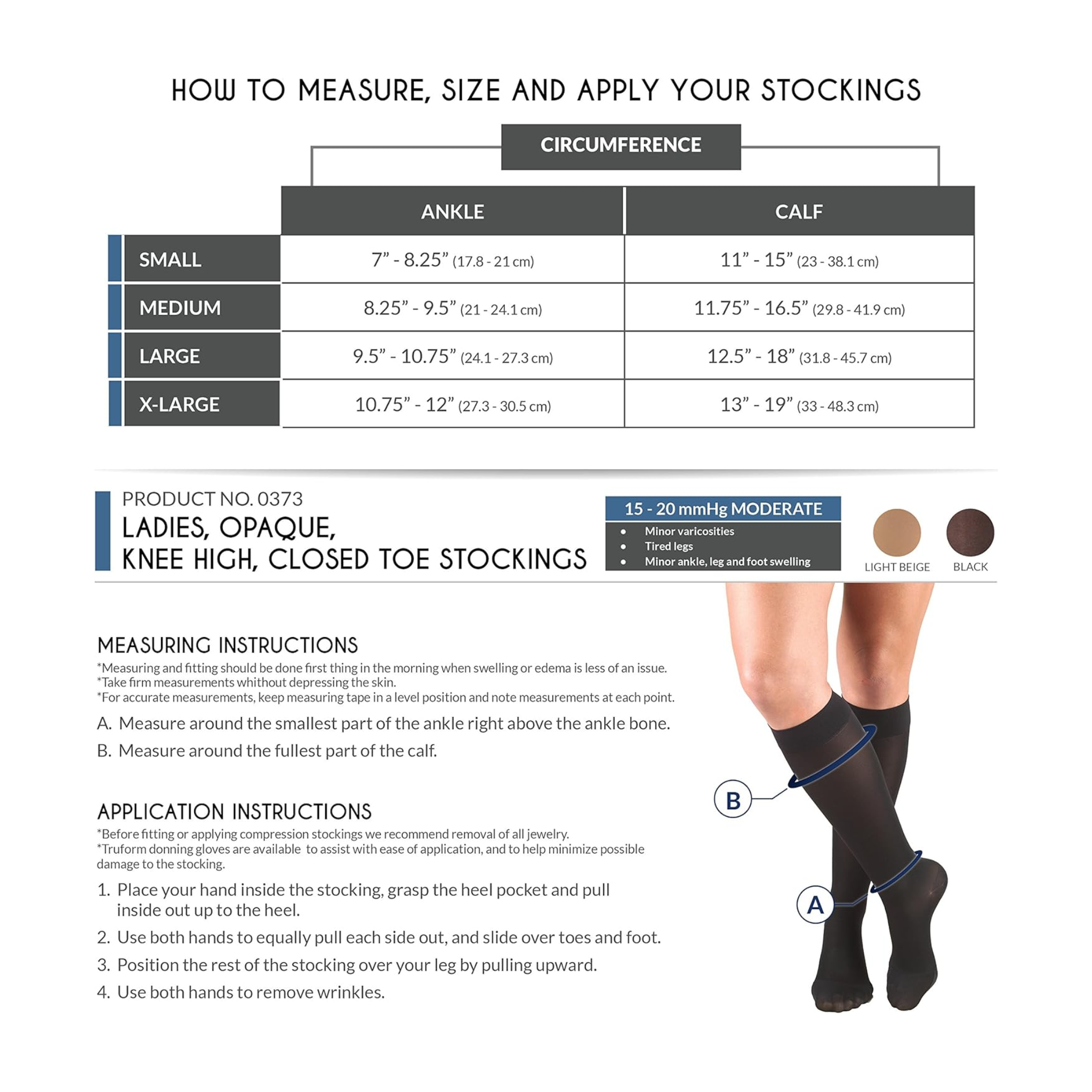 Truform, Women’s Opaque Knee High Closed Toe Compression Stockings, 15-20 mmHg Moderate Support for Circulation, Small, Beige