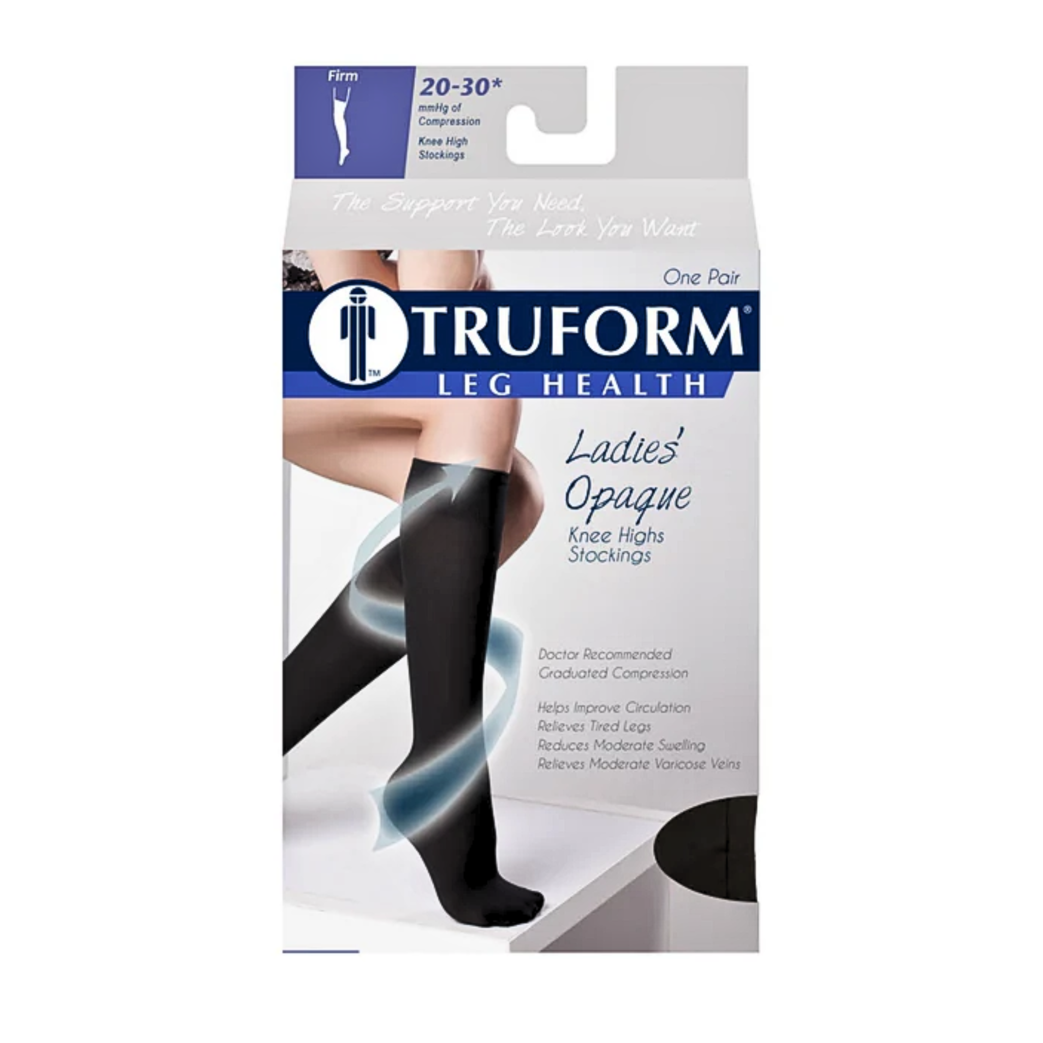 Truform, Women’s Opaque Knee High Closed Toe Compression Stockings, 20-30 mmHg Firm Support for Circulation, Small, Black
