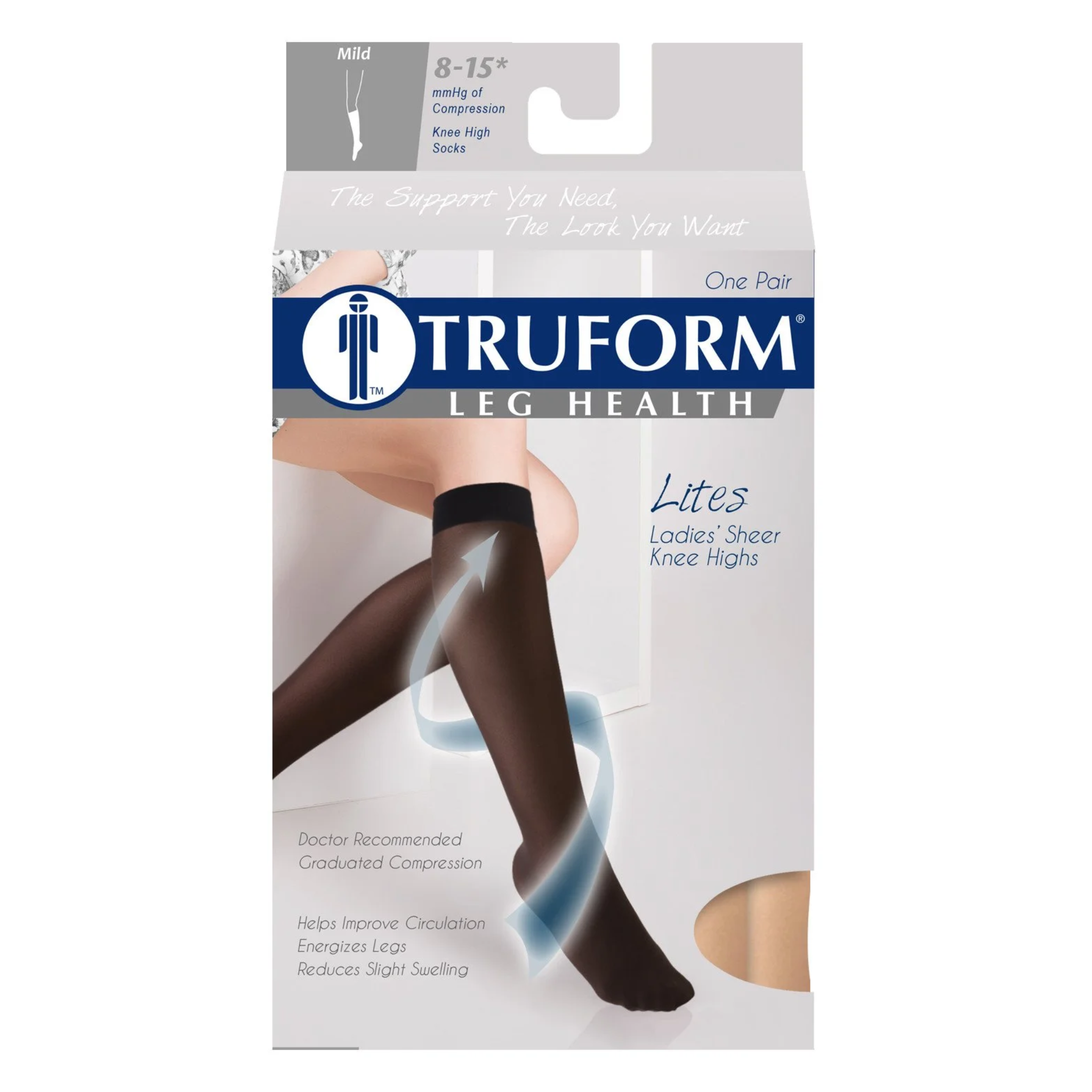 Truform, Women’s Knee High Sheer Stockings, 8-15 mmHg Light Compression for Everyday Wear, Small, Beige