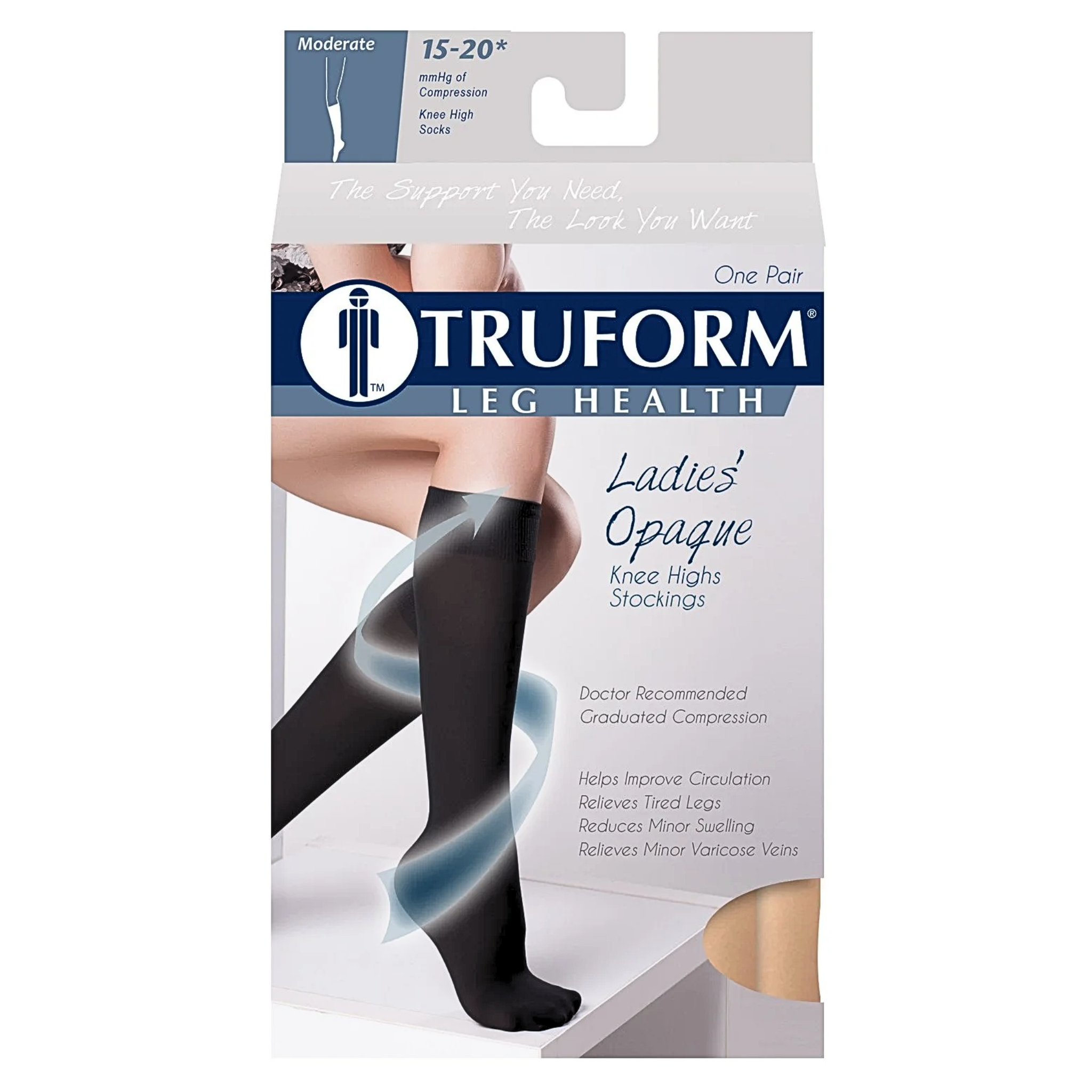 Truform, Women's Knee-High Compression Stockings, Closed Toe, 15-20 mmHg, Beige, Medium