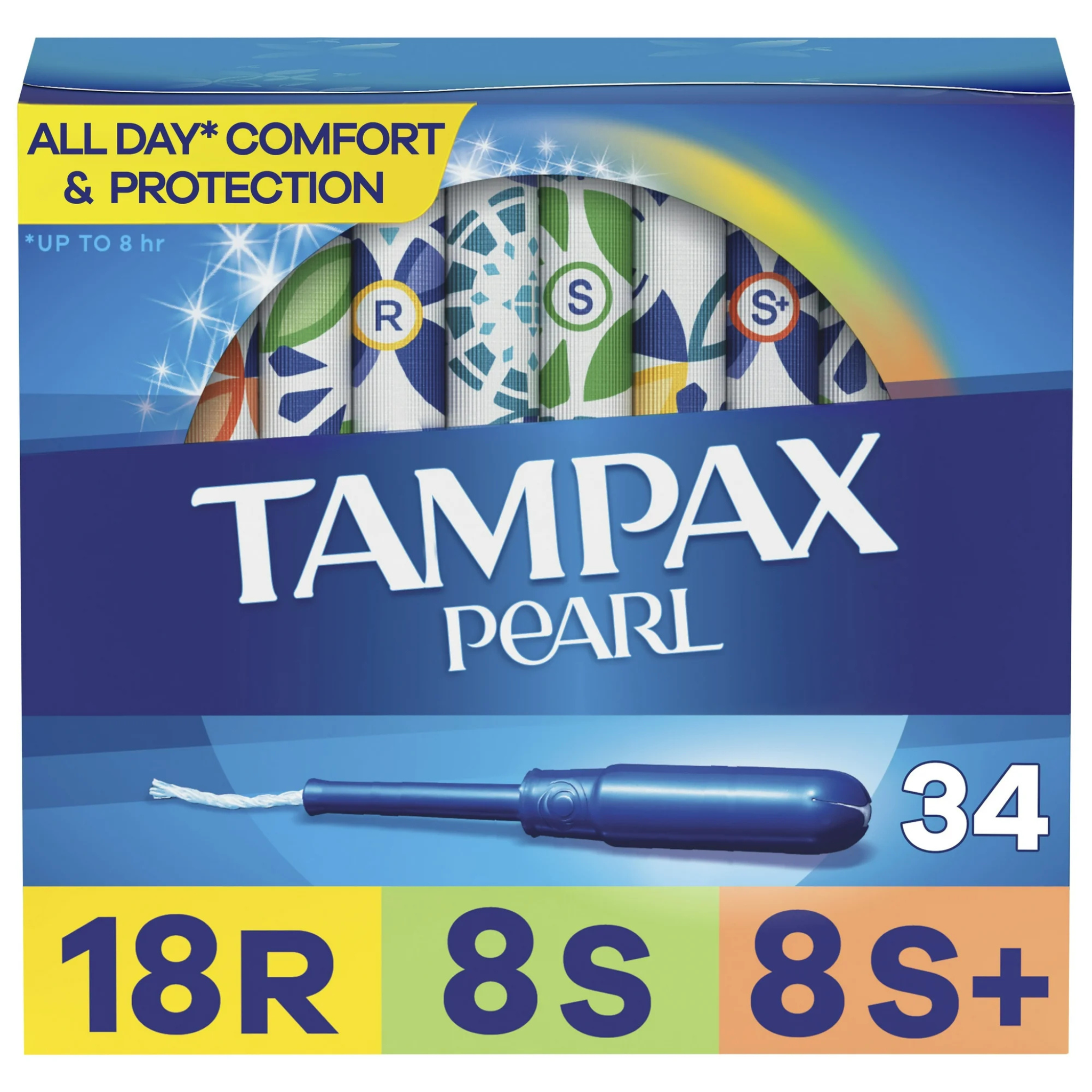 Tampax Pearl Tampons Trio Multipack with LeakGuard Braid, Regular, Super, Super Plus Absorbency, 34 Ct