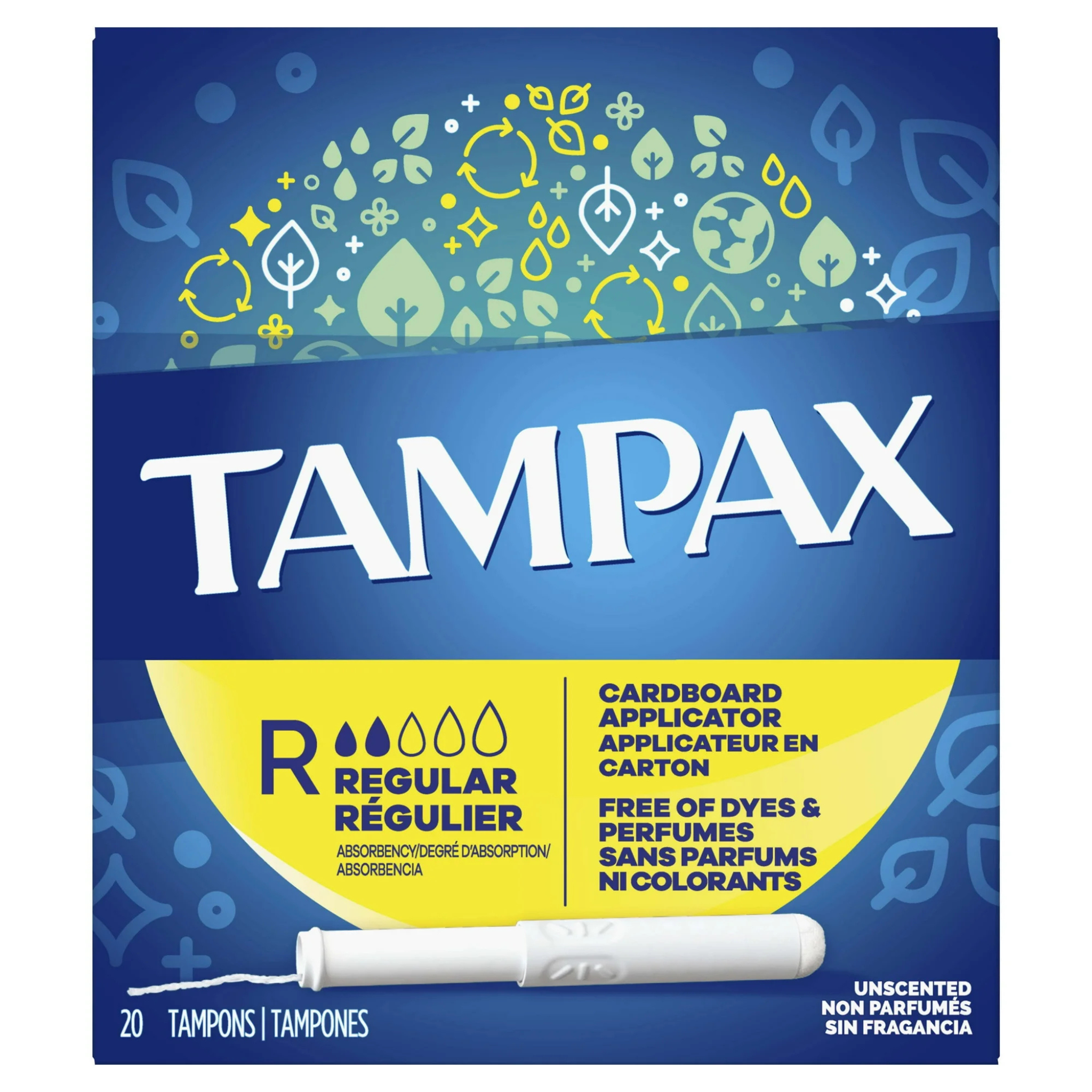Tampax Tampons with Cardboard Applicator, Regular, Unscented, 20 Count