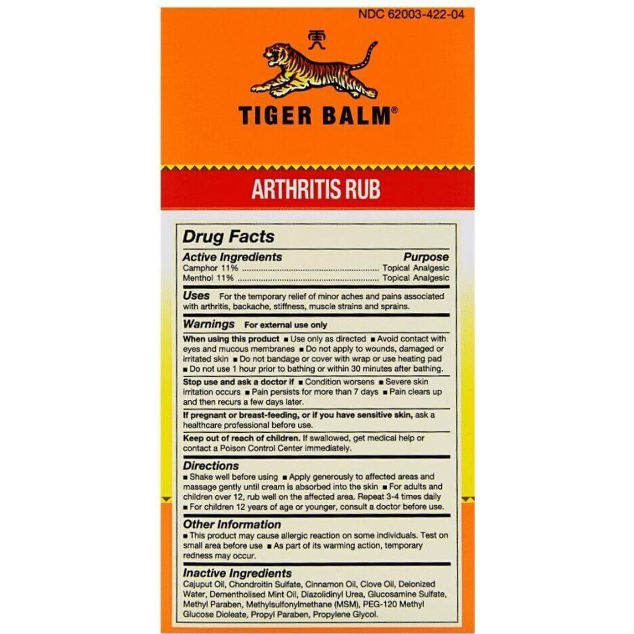 Tiger Balm, Arthritis Rub, Effective Sore Muscle and Joint Relief for Rheumatoid Arthritis and Carpal Tunnel, 4 oz