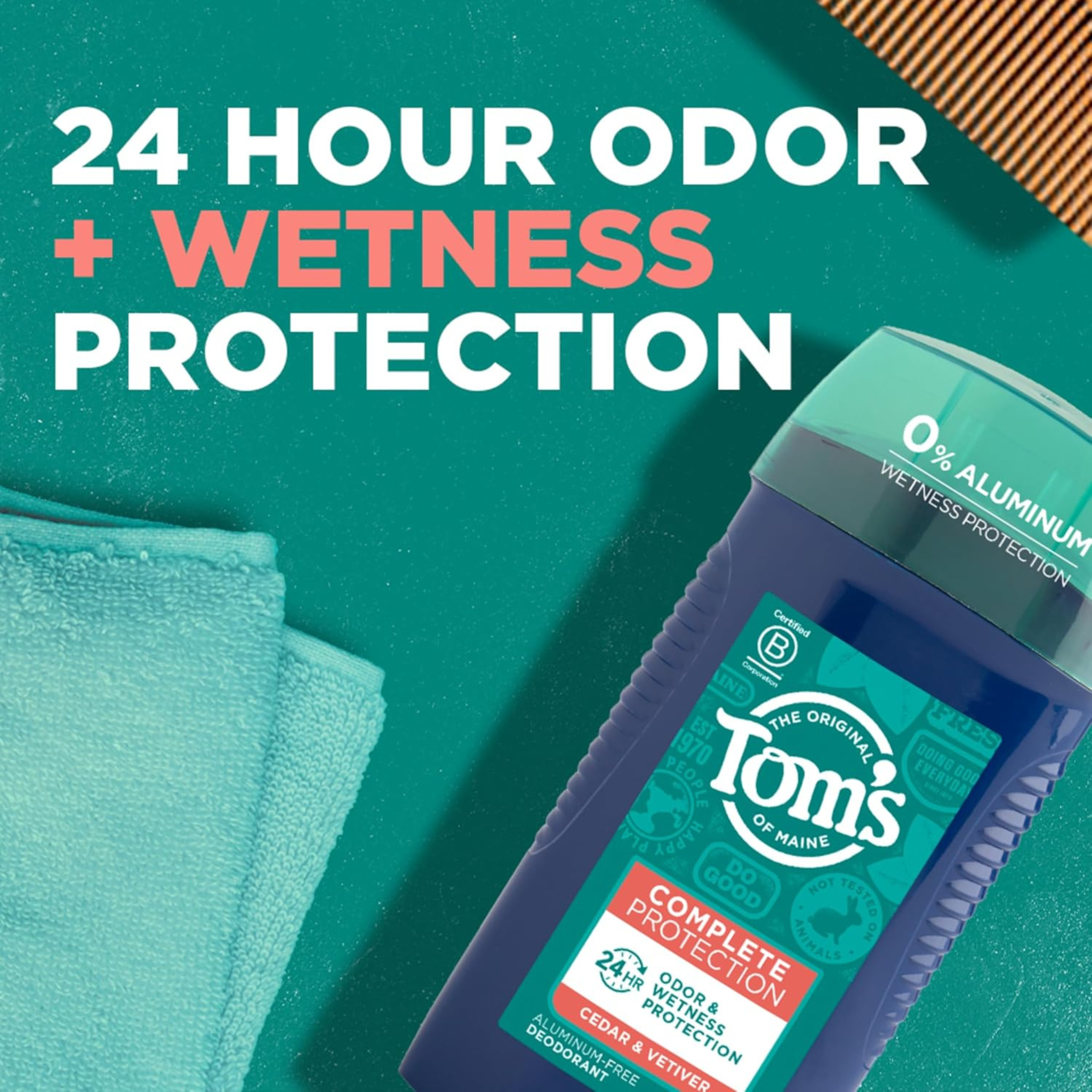 Tom's of Maine Complete Protection Aluminum-Free Natural Deodorant for Men, Cedar & Vetiver, 2.6 OZ - Pharmaful