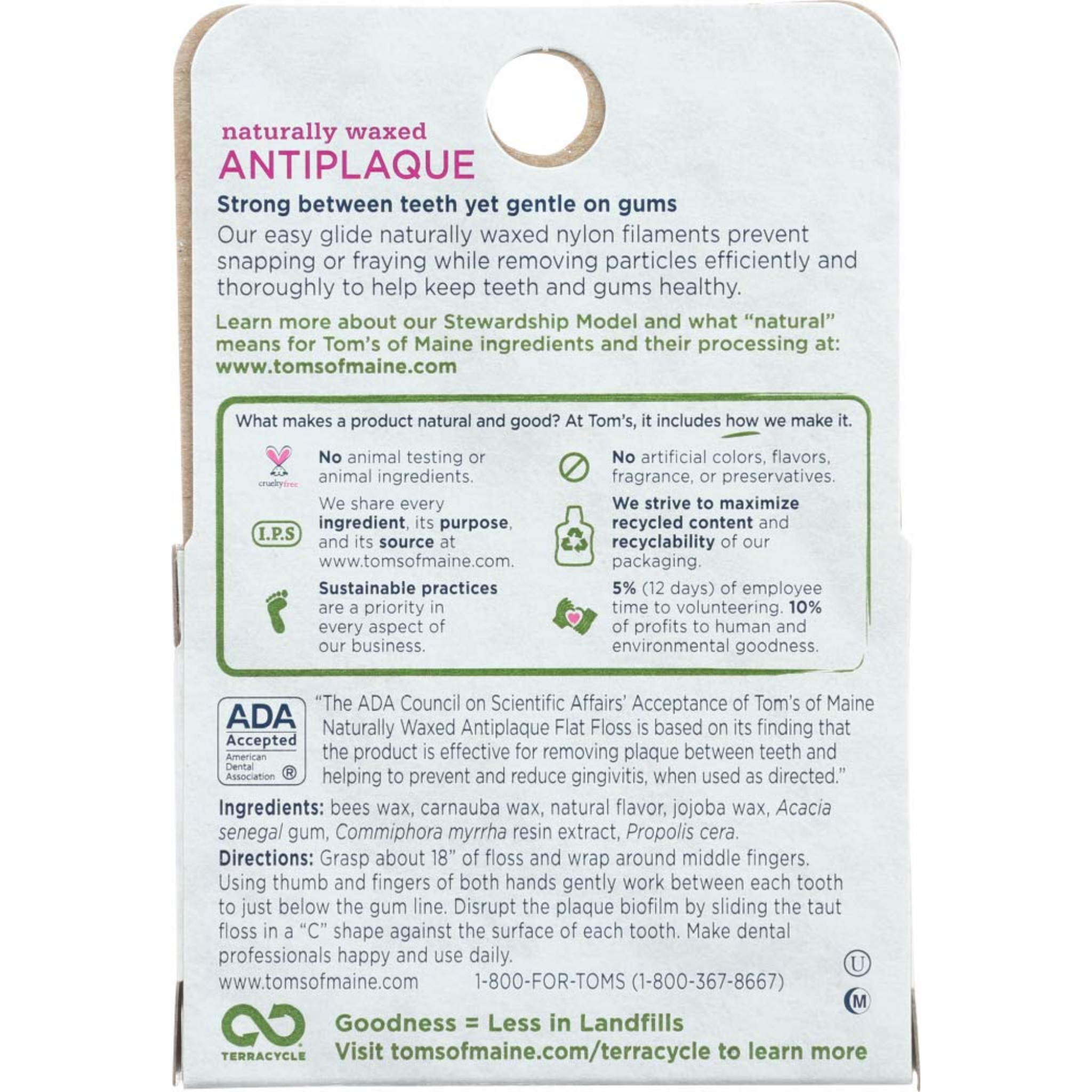 Tom's of Maine, Natural Waxed Antiplaque Flat Floss, Spearmint Flavor for Plaque Removal, 32-Yards - Pharmaful