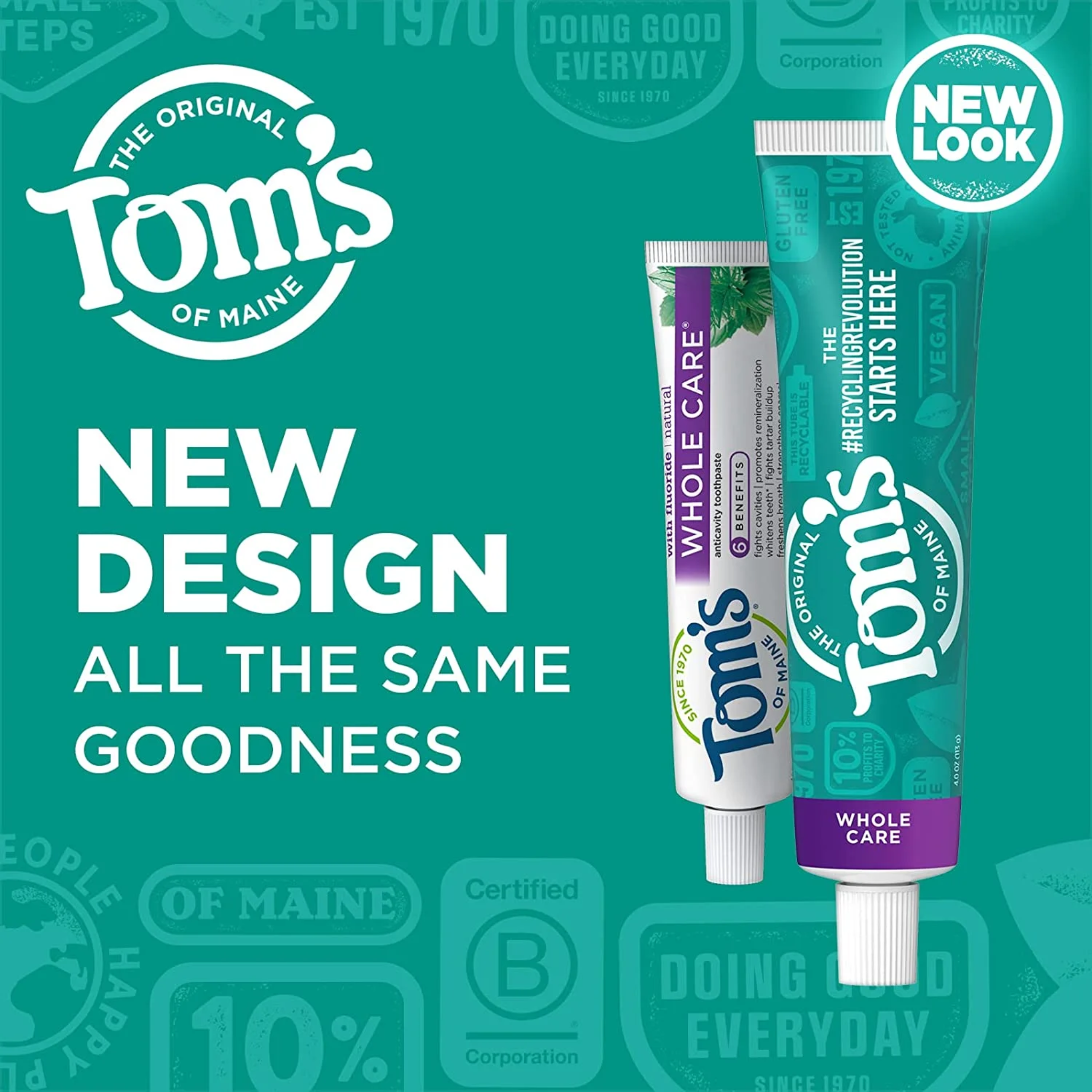 Tom’s of Maine, Whole Care Fluoride Natural Toothpaste, Wintermint Flavor for Cavity Protection and Fresh Breath, 4 Oz