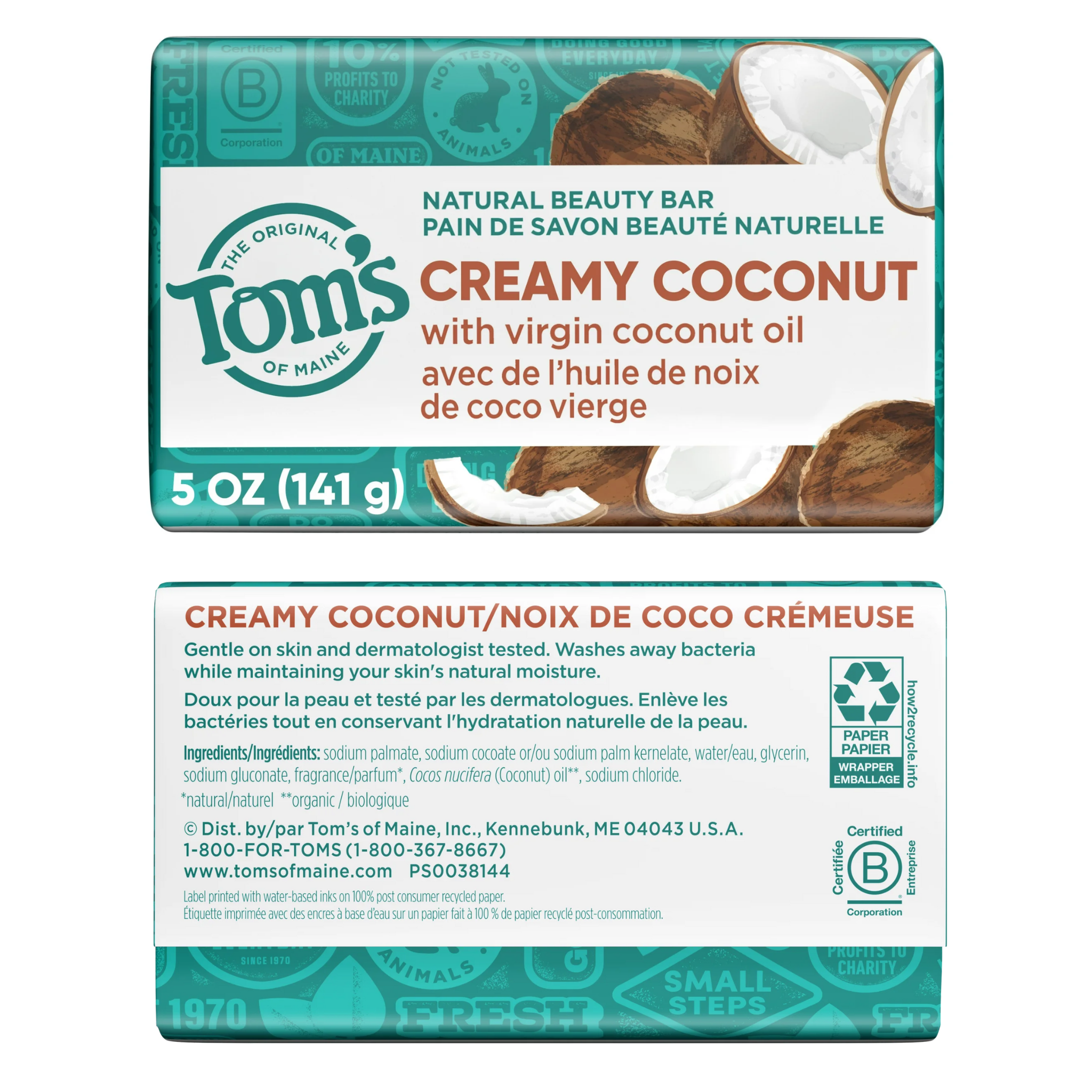 Tom's of Maine, Natural Beauty Bar Soap, Creamy Coconut, Gentle Cleansing for All Skin Types, 5 oz Bar - Pharmaful