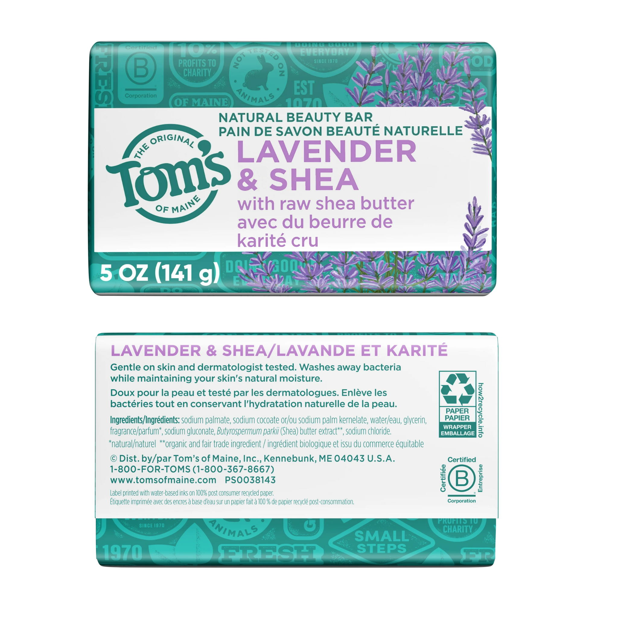 Tom's of Maine, Natural Beauty Bar Soap, Lavender & Shea, Soothing & Moisturizing, 5 oz Bar - Pharmaful