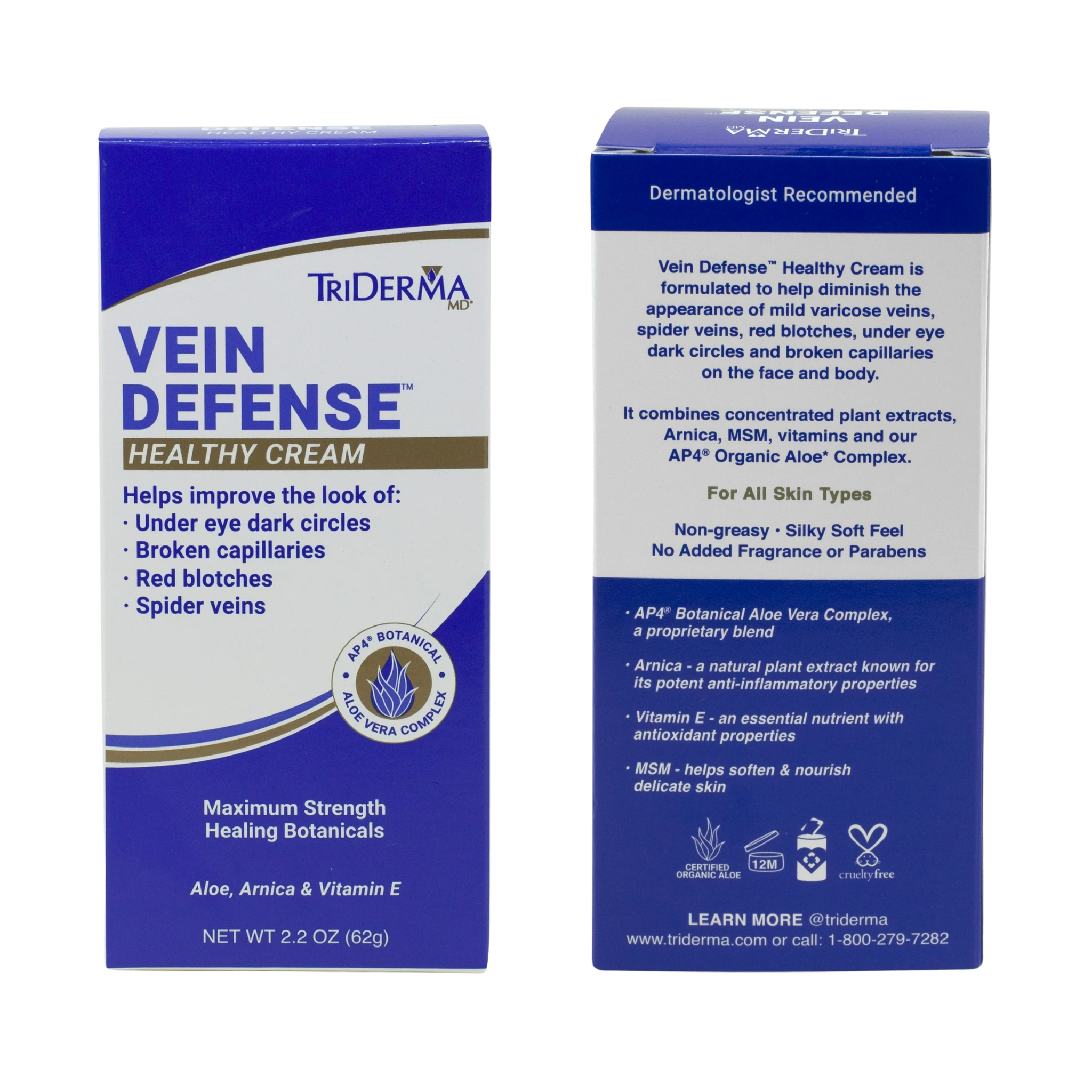 TriDerma, Vein Defense Healthy Cream, Helps Improve Spider Veins & Under-Eye Dark Circles, 2.2 oz Tube - Pharmaful