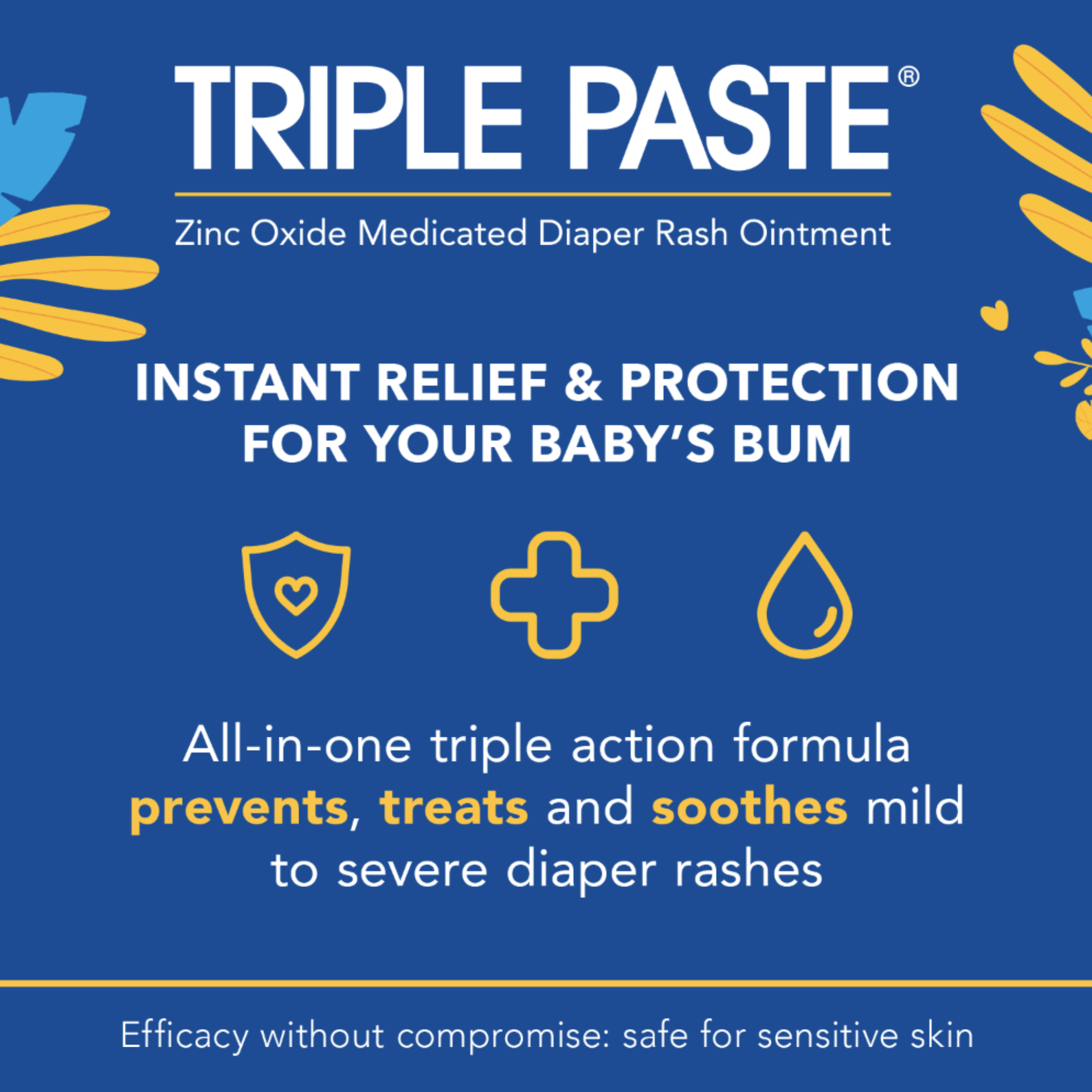 Triple Paste Diaper Rash Cream, Hypoallergenic Medicated Ointment for Babies, 2 oz