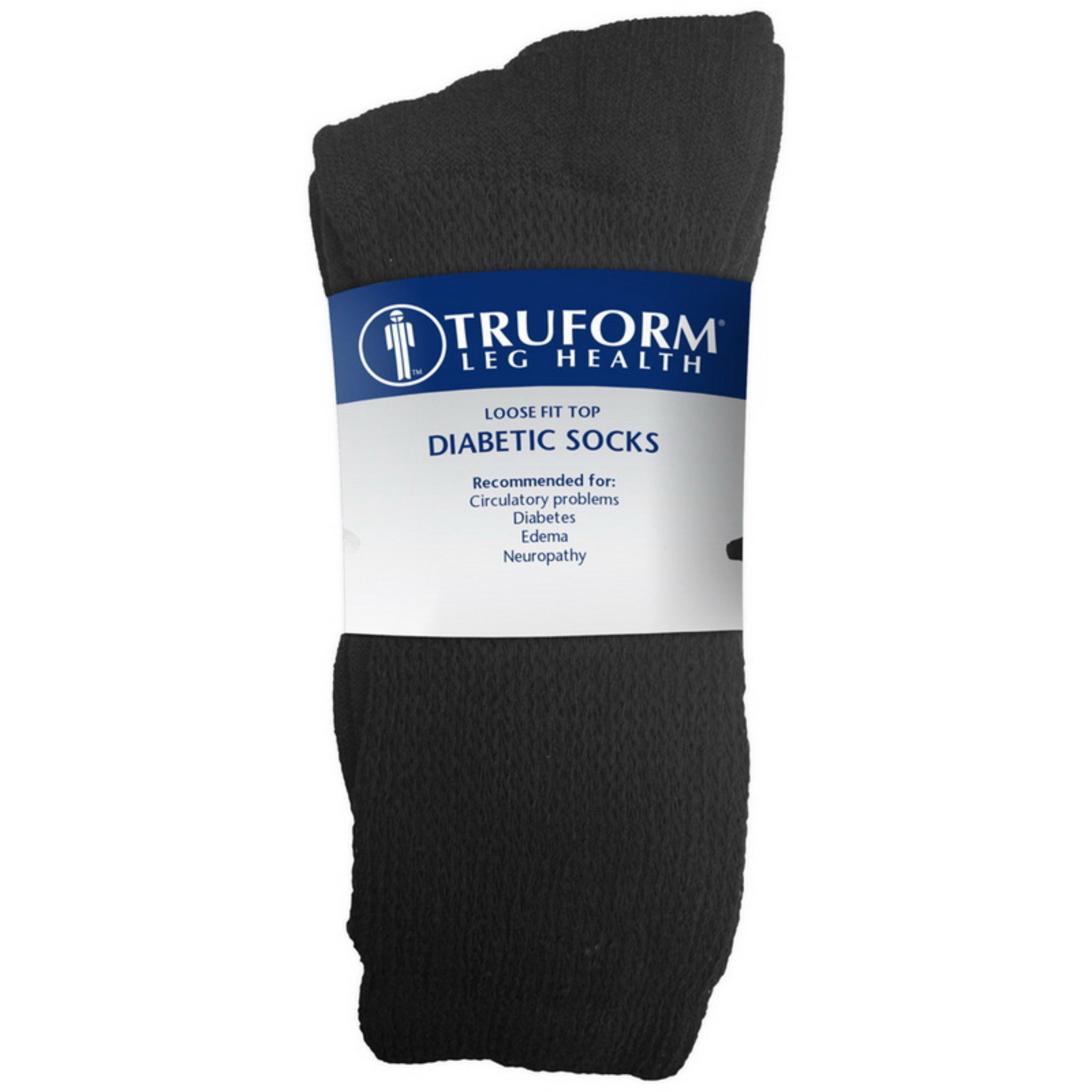 Truform, Loose Fit Diabetic Sock for Comfort and Breathability, Large Size, 3/Pack, Black