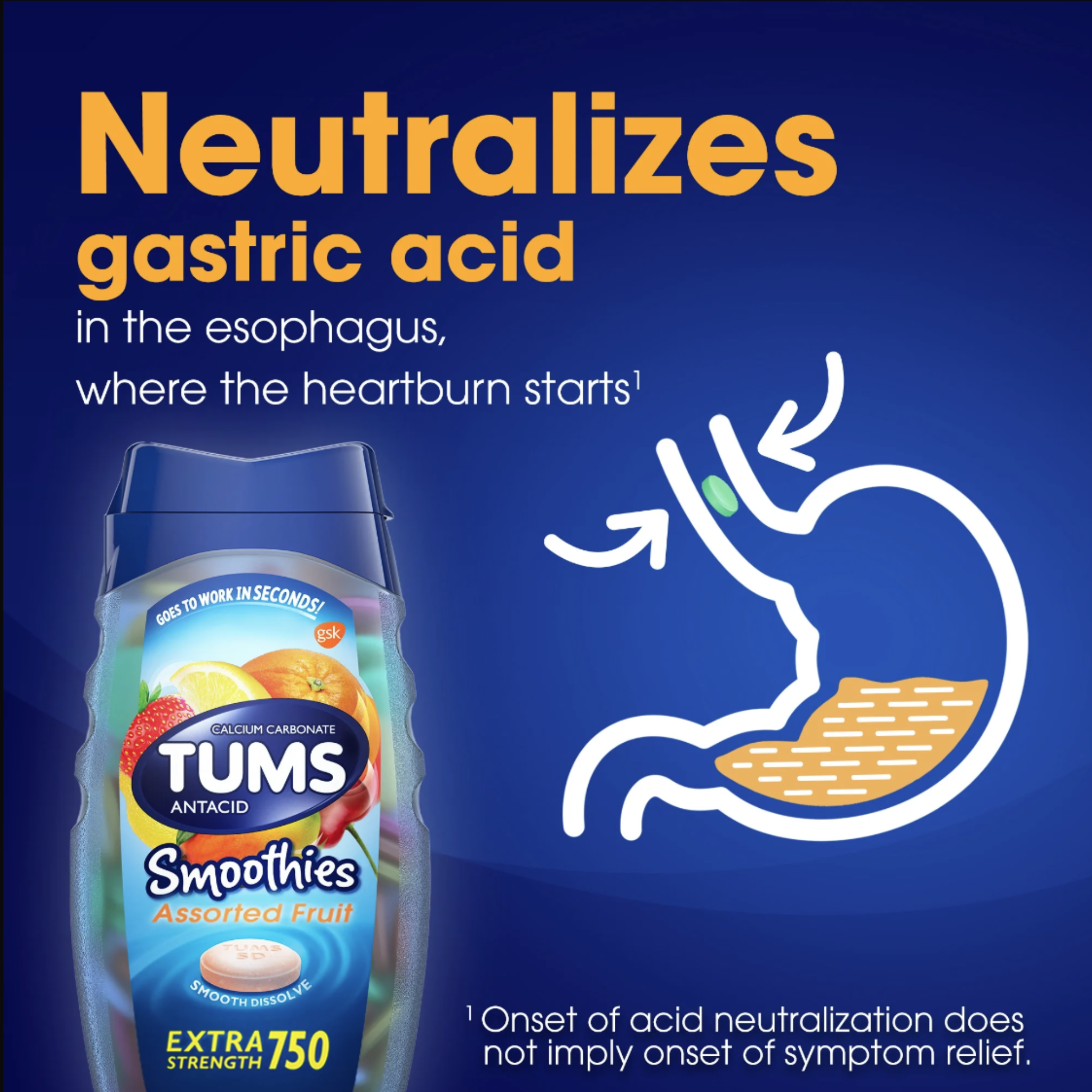 Tums Ultra Strength Heartburn Relief Chewable Antacid Tablets, Fruit, 72 Count