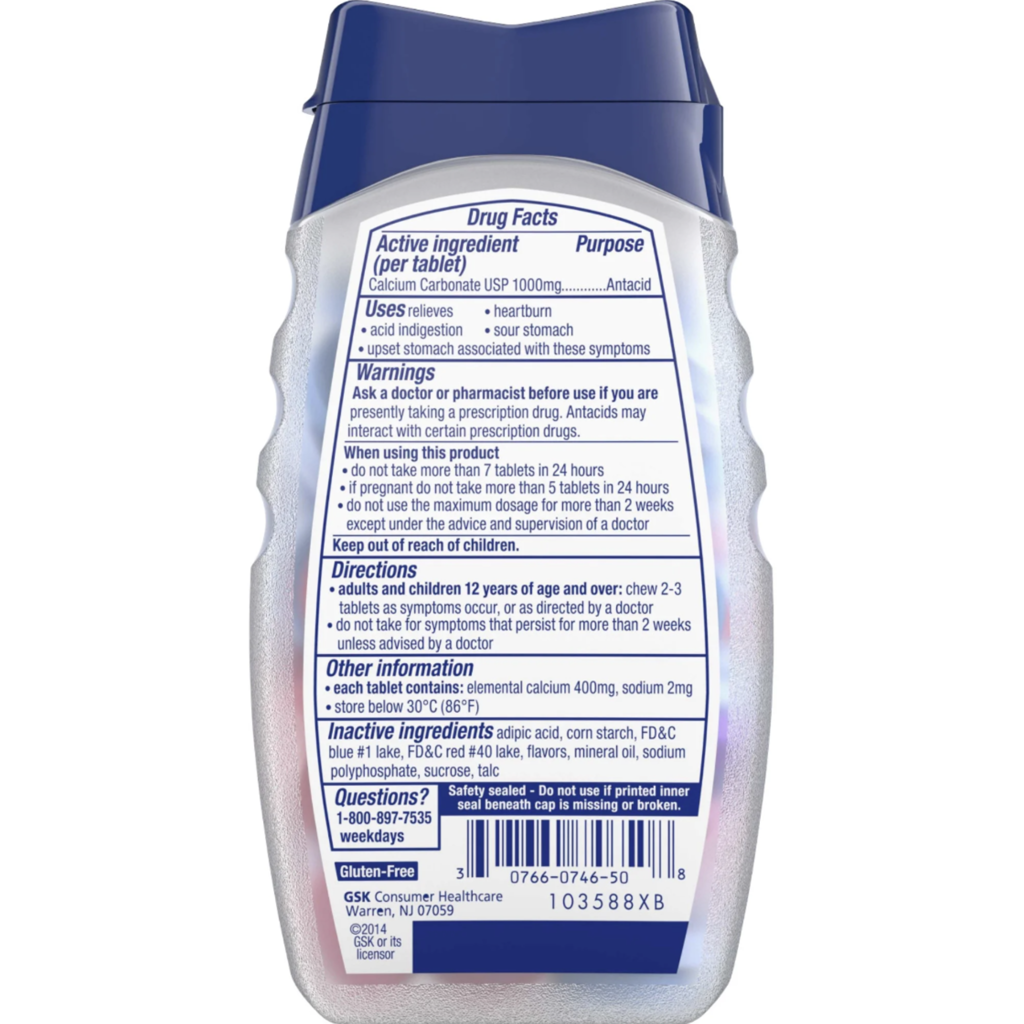 Tums Ultra Strength 1000 Assorted Berries Antacid/Calcium Supplement Chewable Tablets 72 ct - Pharmaful
