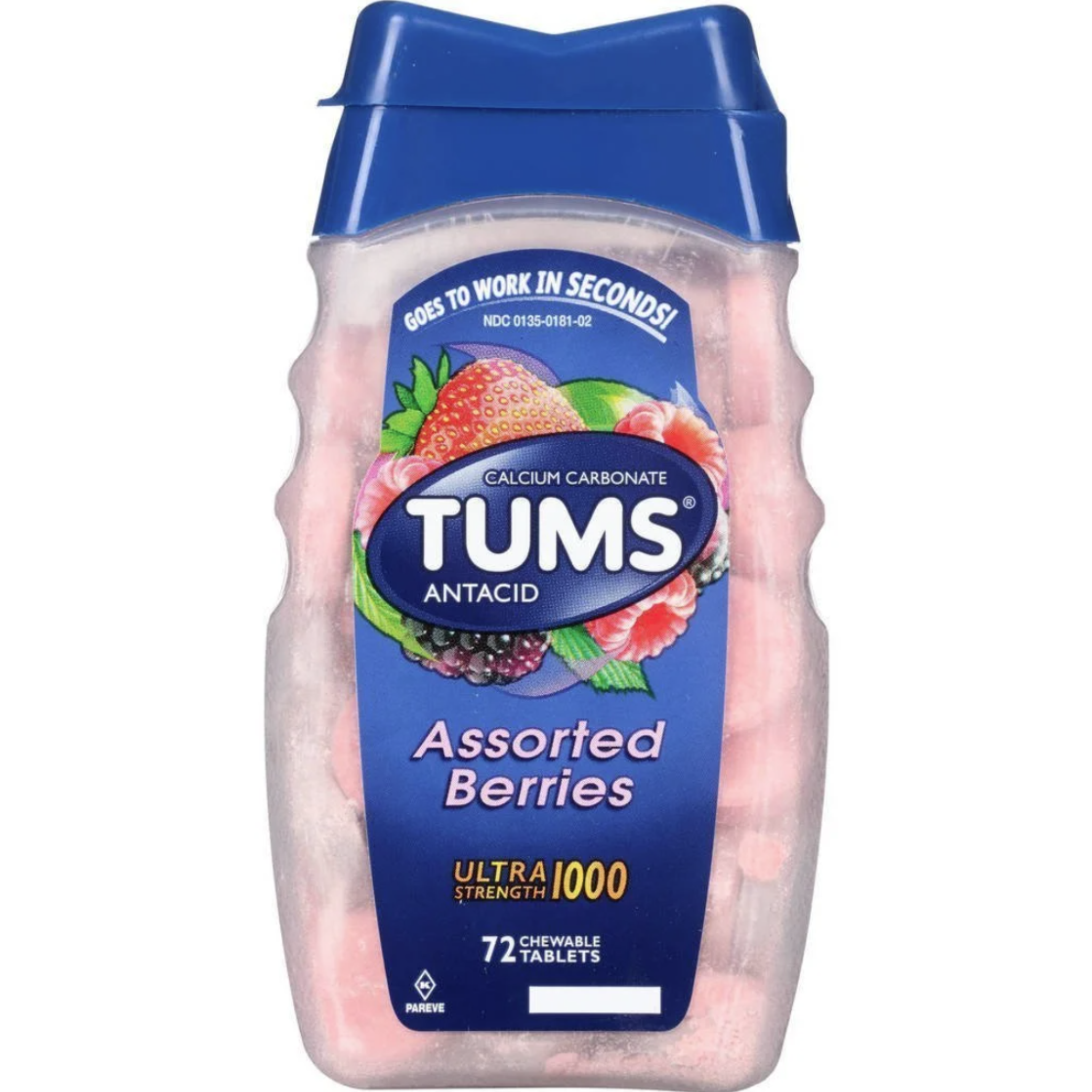 Tums Ultra Strength 1000 Assorted Berries Antacid/Calcium Supplement Chewable Tablets 72 ct - Pharmaful