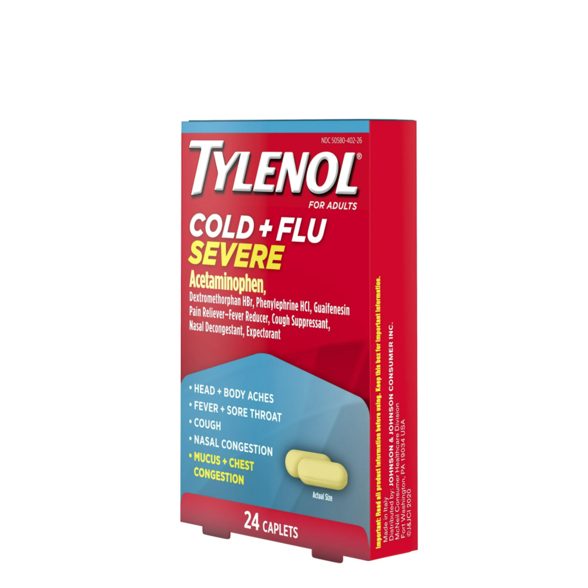 Tylenol Cold + Flu Severe Caplets for Multi-Symptom Relief, 24 Ct.