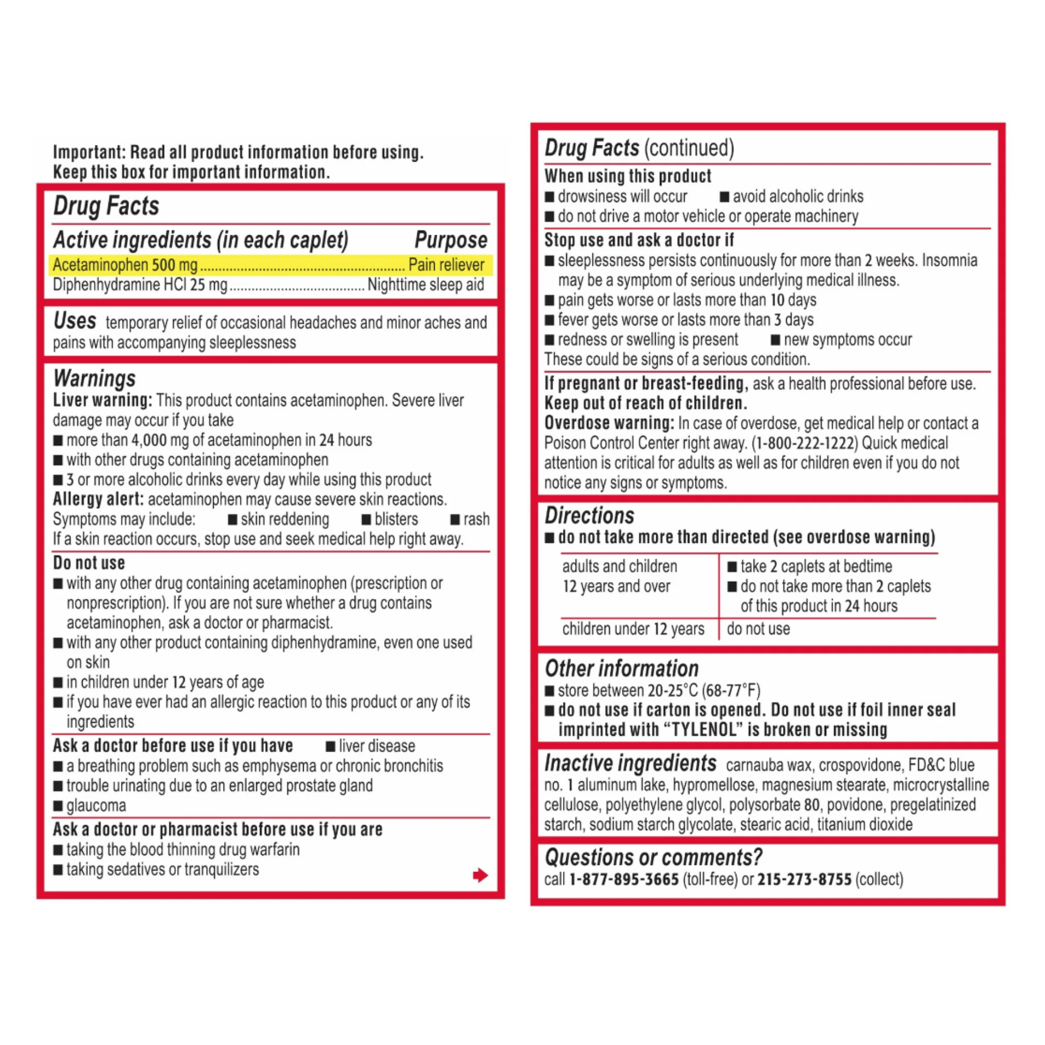 Tylenol PM Extra Strength Pain Reliever & Sleep Aid Caplets, 100 Ct