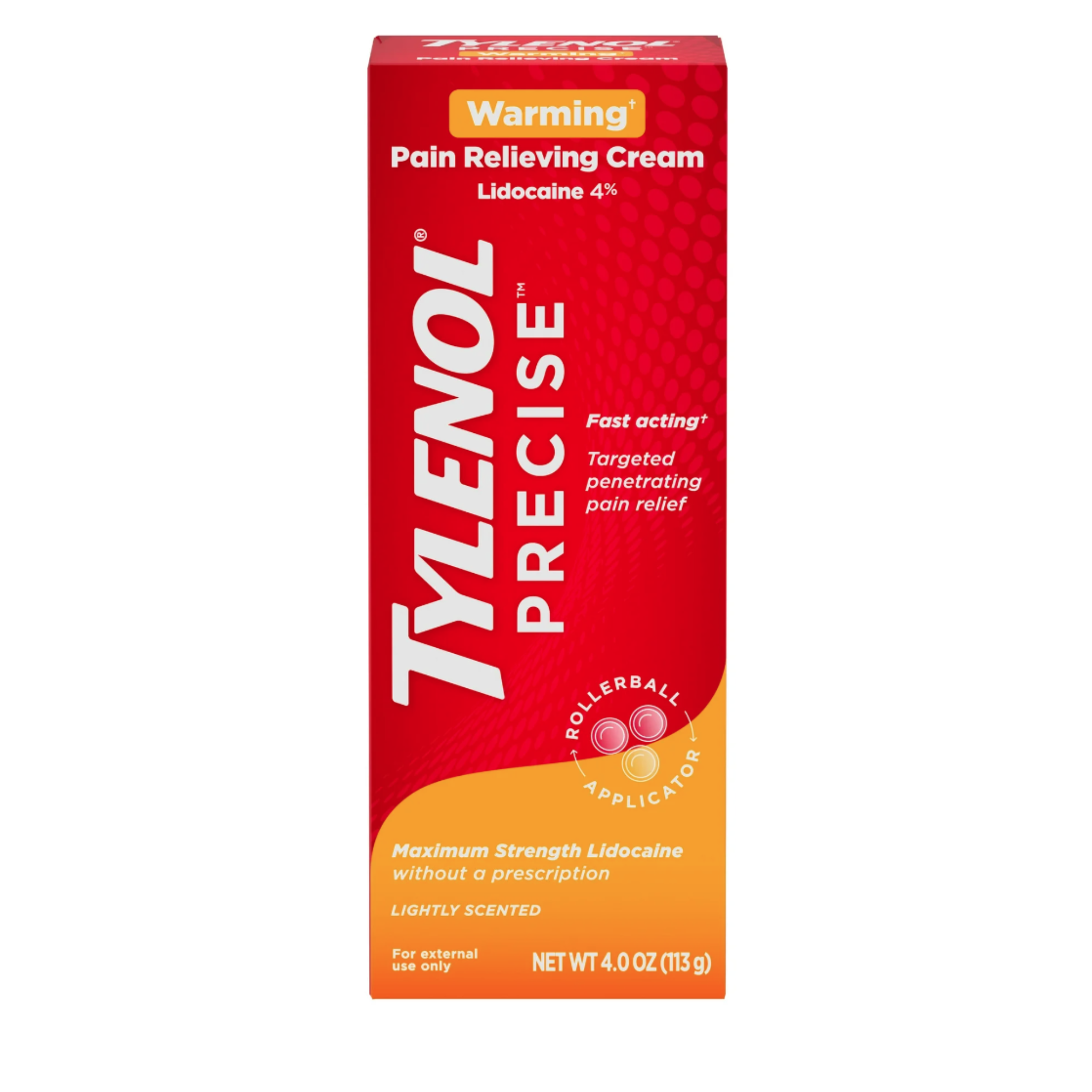 Tylenol Precise Warming Pain Relief Lidocaine Cream, Light Scent, 4 oz