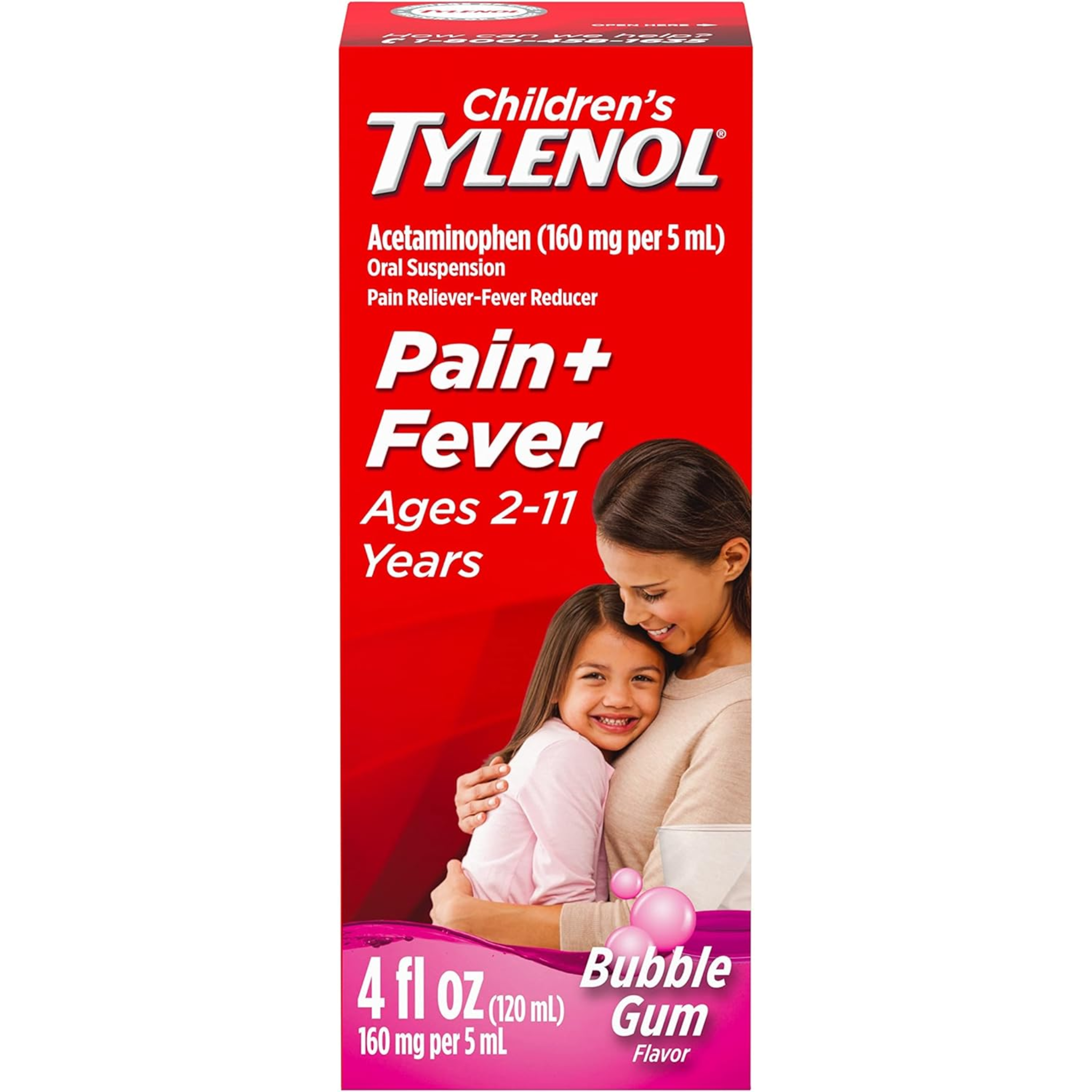 Tylenol, Children's Oral Suspension Cold Medicine Liquid with Acetaminophen, Bubble Gum Flavor for Pain and Fever Relief, 4 fl oz