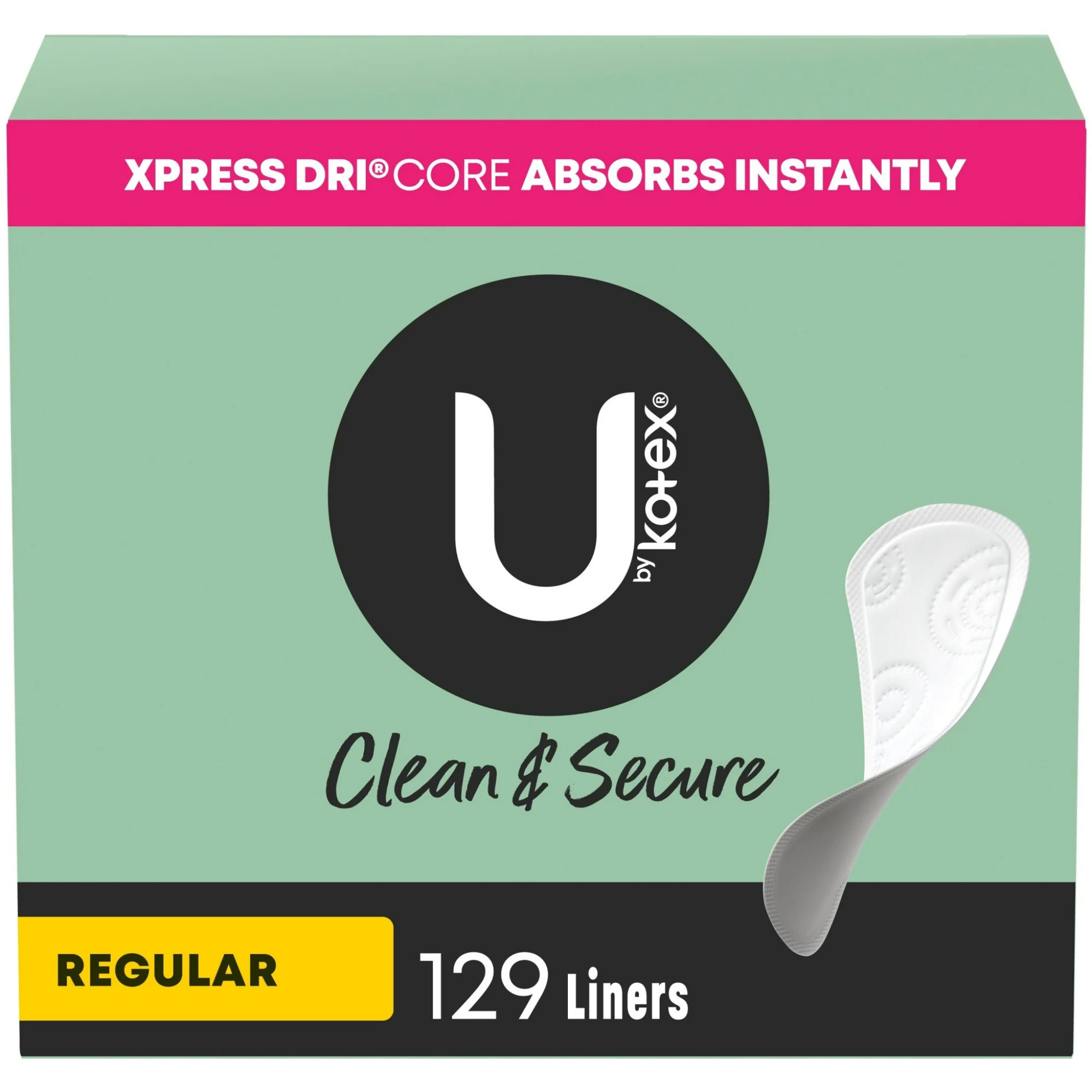 U by Kotex Clean & Secure Panty Liners, Light Absorbency, Regular Length, 129 Count