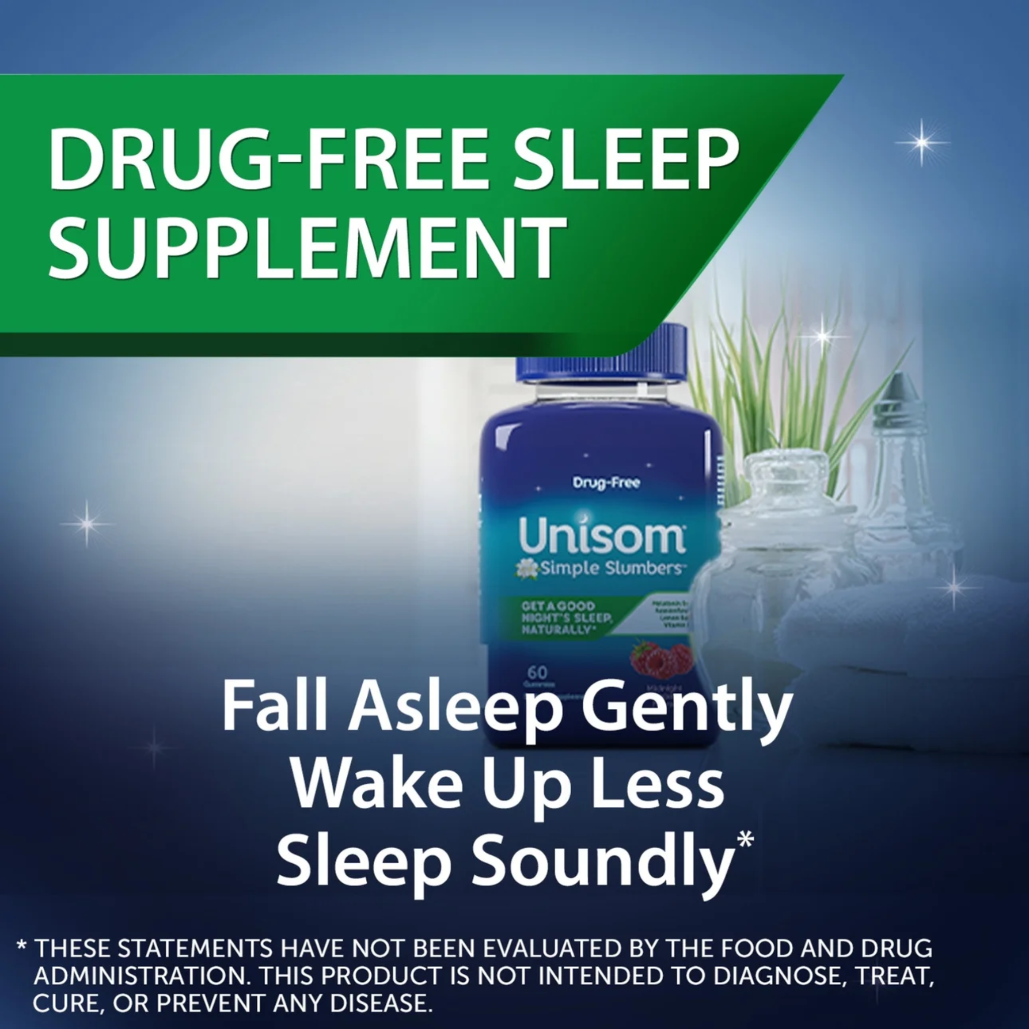 Unisom, Simple Midnight Raspberry Slumbers Gummies, Relaxing Sleep Aid with Melatonin, 60 Count