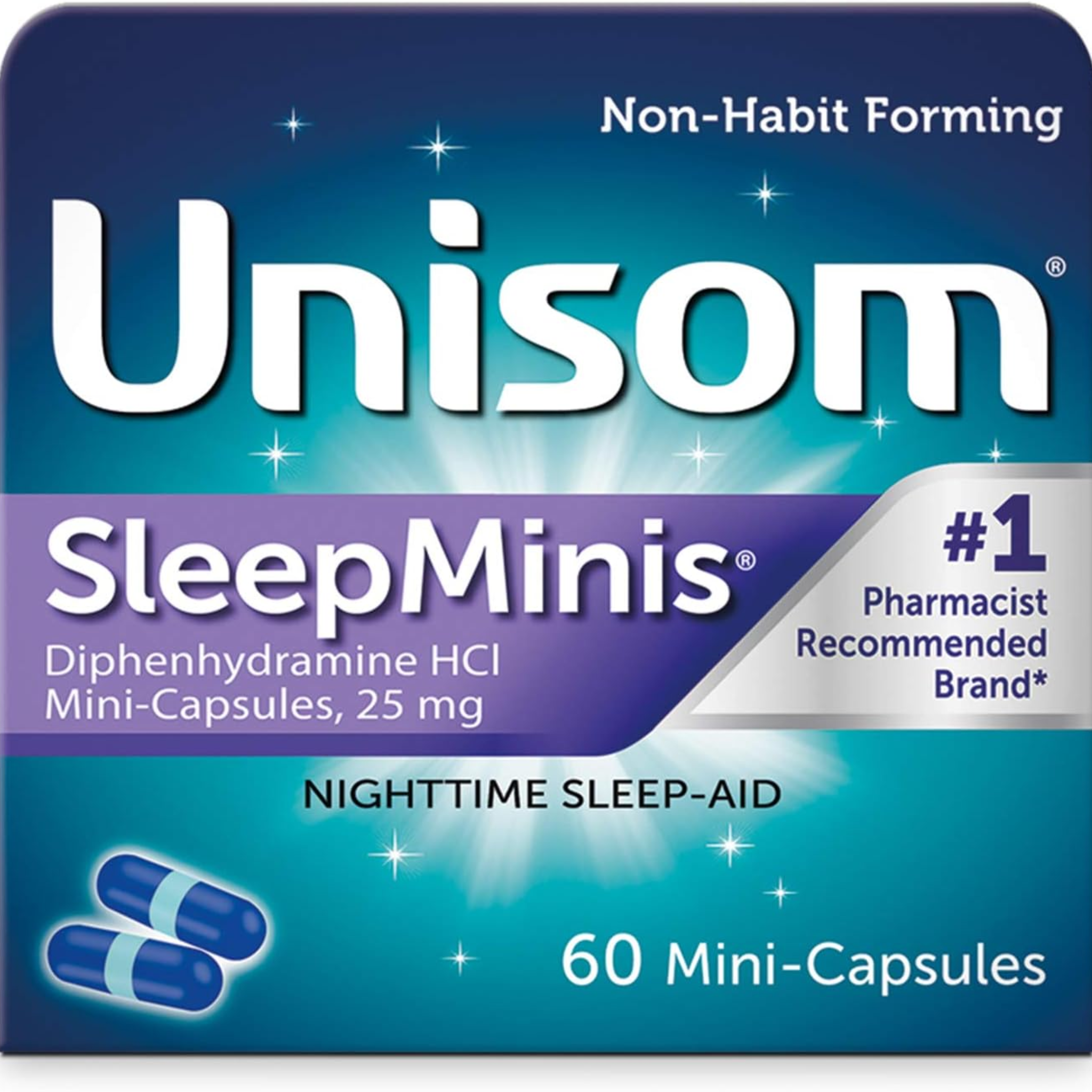 Unisom, SleepMinis Nighttime Sleep-aid, Diphenhydramine HCI for Restful Sleep, 60 Mini-Capsules