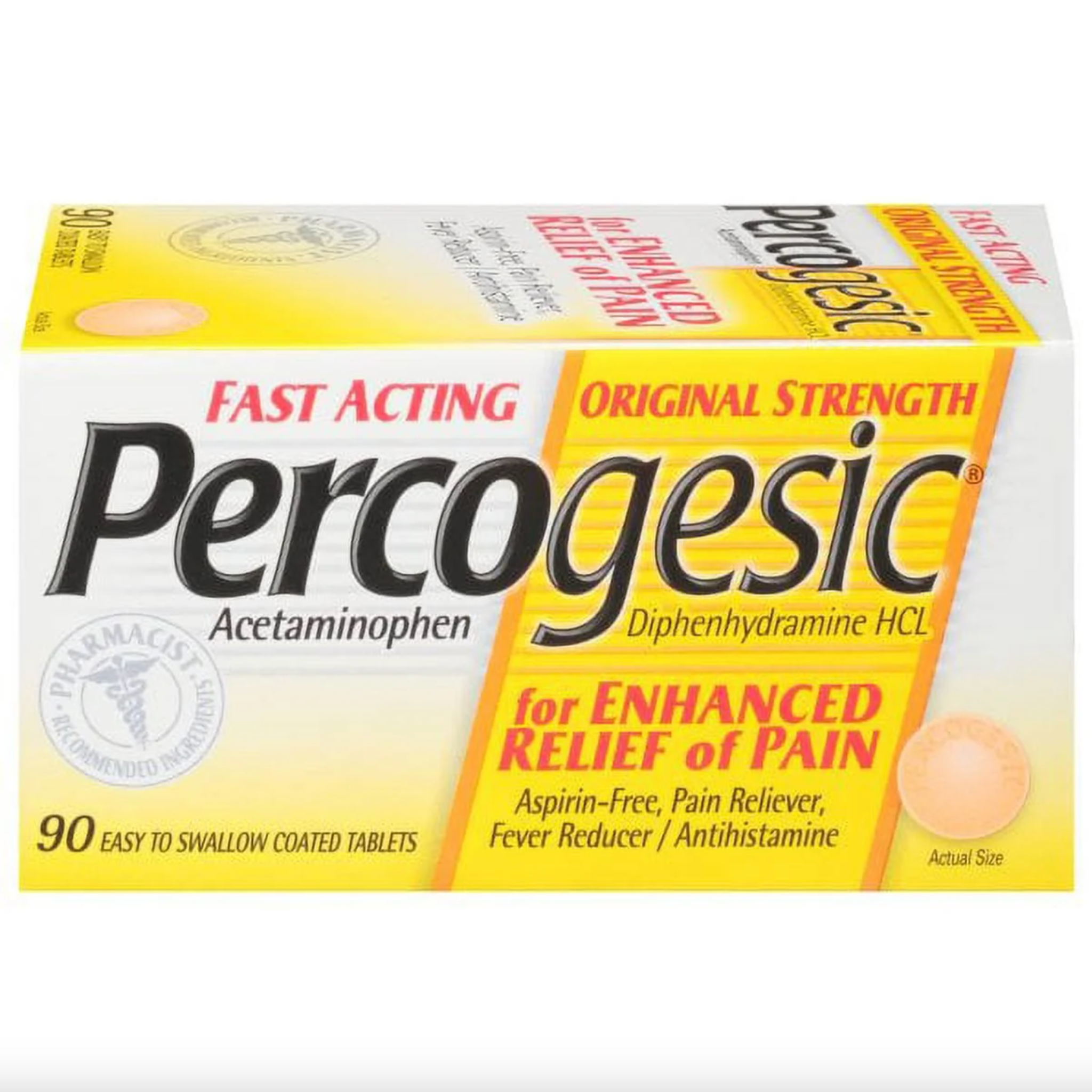 Percogesic Original Strength Pain Relief, Aspirin Free Fast Acting Relief, 90 Tablets