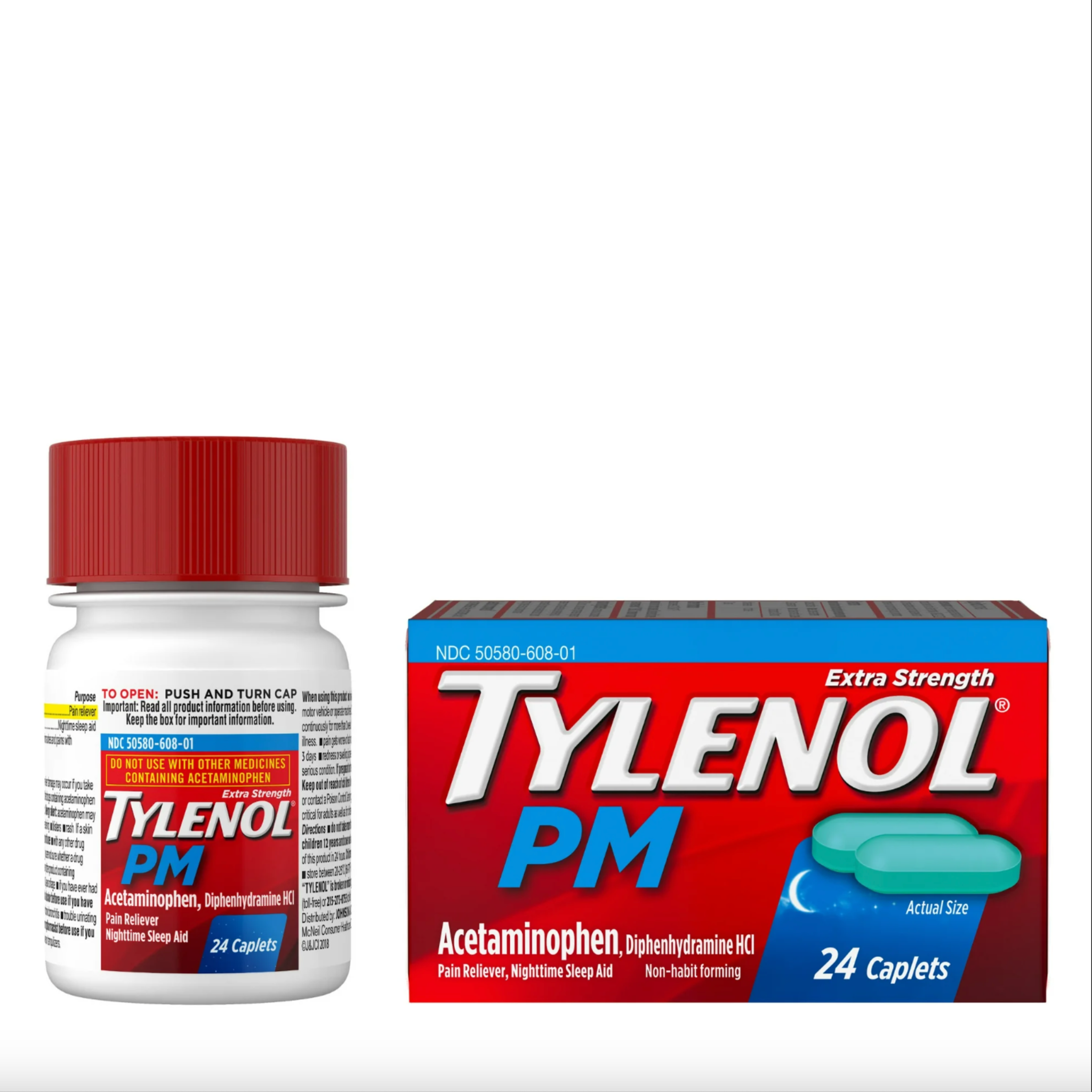 Tylenol PM Extra Strength Pain Reliever & Sleep Aid Caplets, 24 Ct