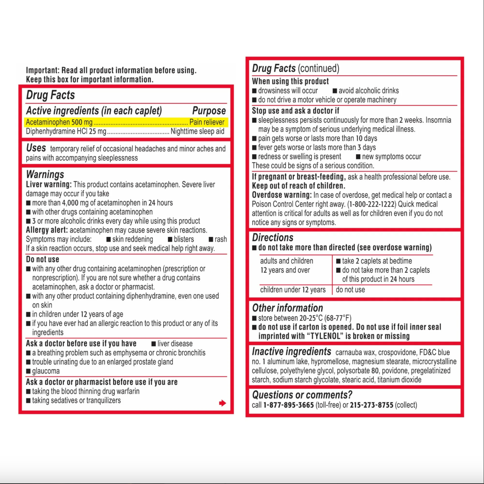 Tylenol PM Extra Strength Pain Reliever & Sleep Aid Caplets, 100 Ct