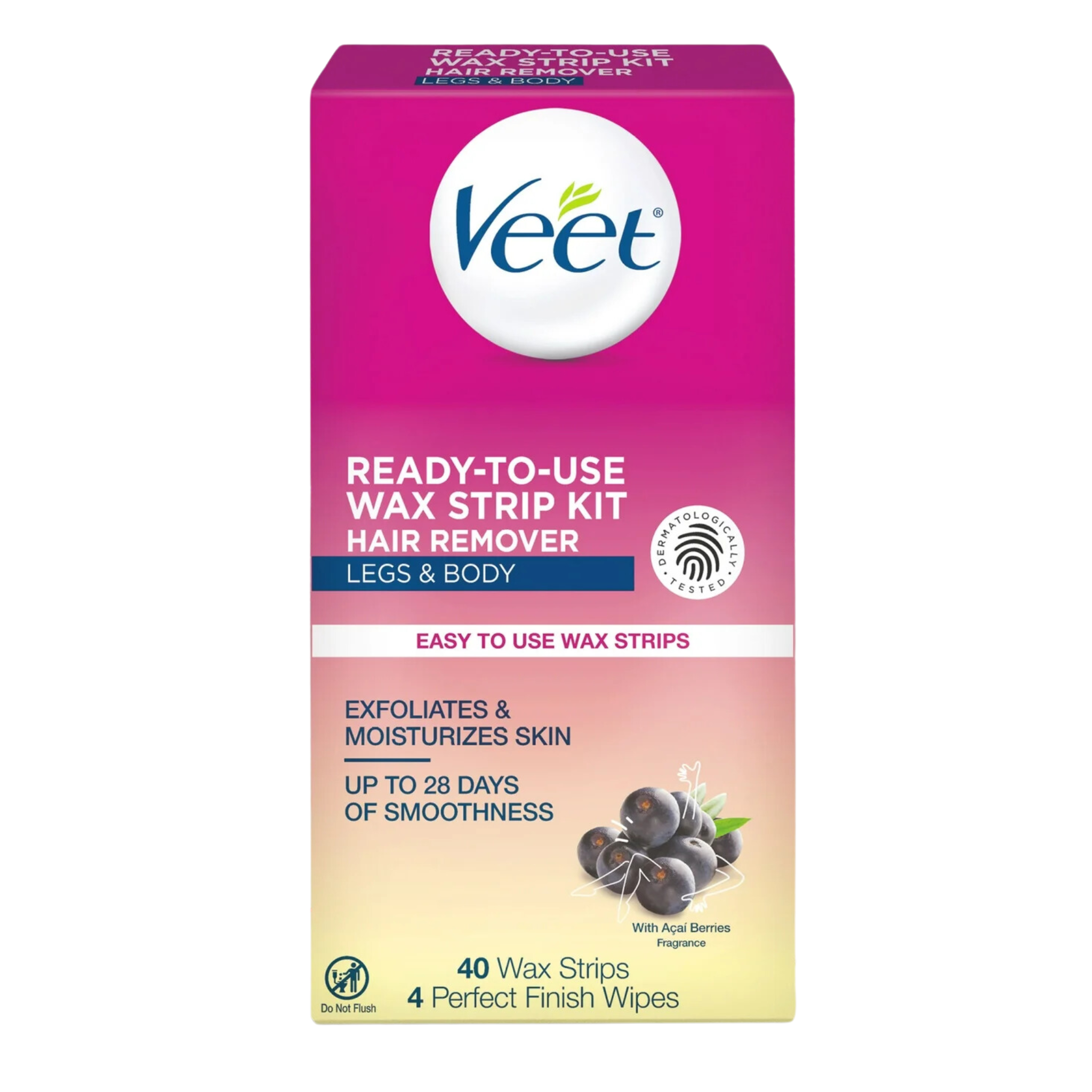 Veet, Hair Removal Wax Strips with Shea Butter, For Body Hair Removal on Sensitive Skin, 40 Count