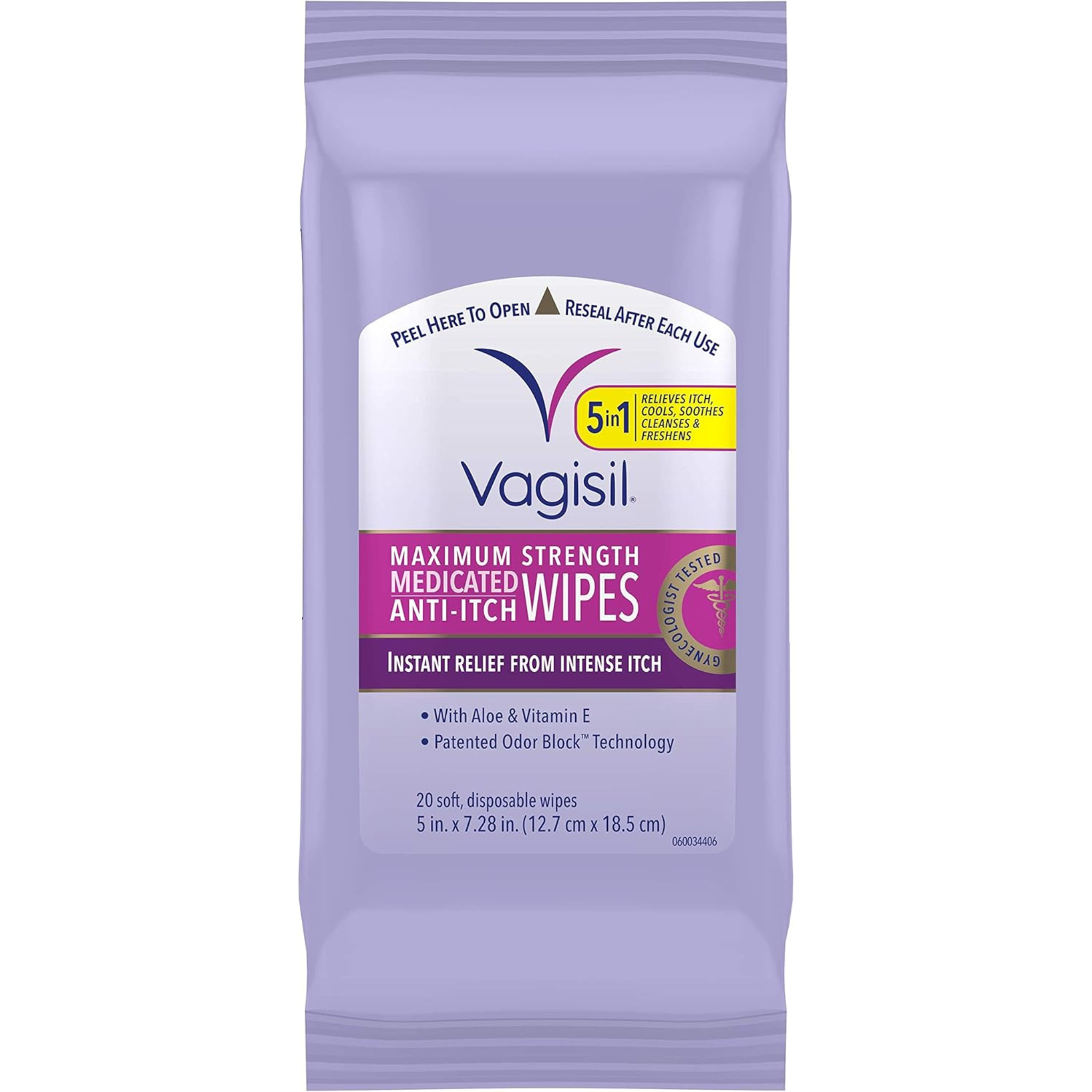 Vagisil Wipes, Anti-Itch Medicated Feminine Vaginal Wipes, Maximum Strength, Instant Relief, 20 Wipes - Pharmaful