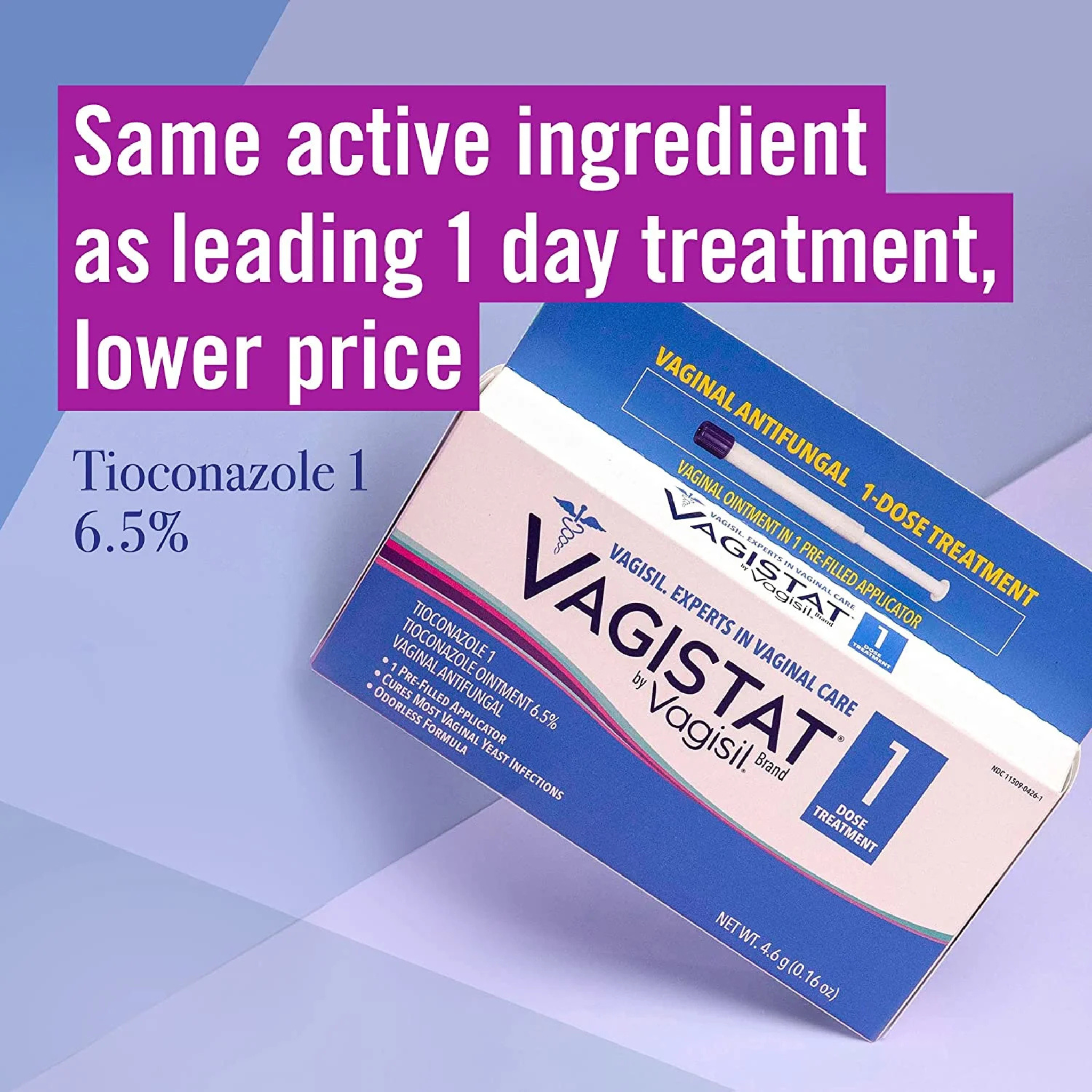 Vagistat 1 Day Single-Dose Yeast Infection Treatment for Women, Antifungal Ointment Helps Relieve External Itching and Irritation, 1 Pre-Filled No Touch Vaginal Applicator, by Vagisil