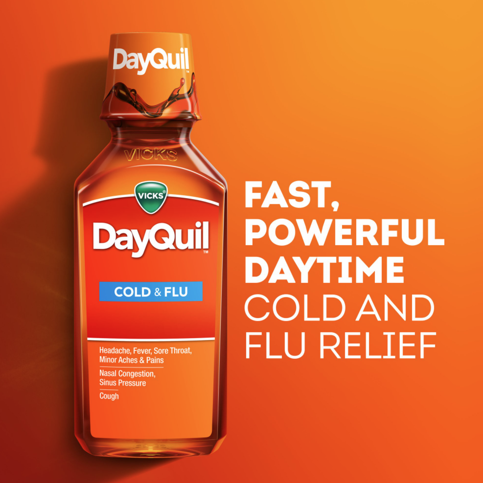 Vicks DayQuil Daytime Cold, Cough and Flu Liquid Medicine, OTC Medicine, 8 oz - Pharmaful