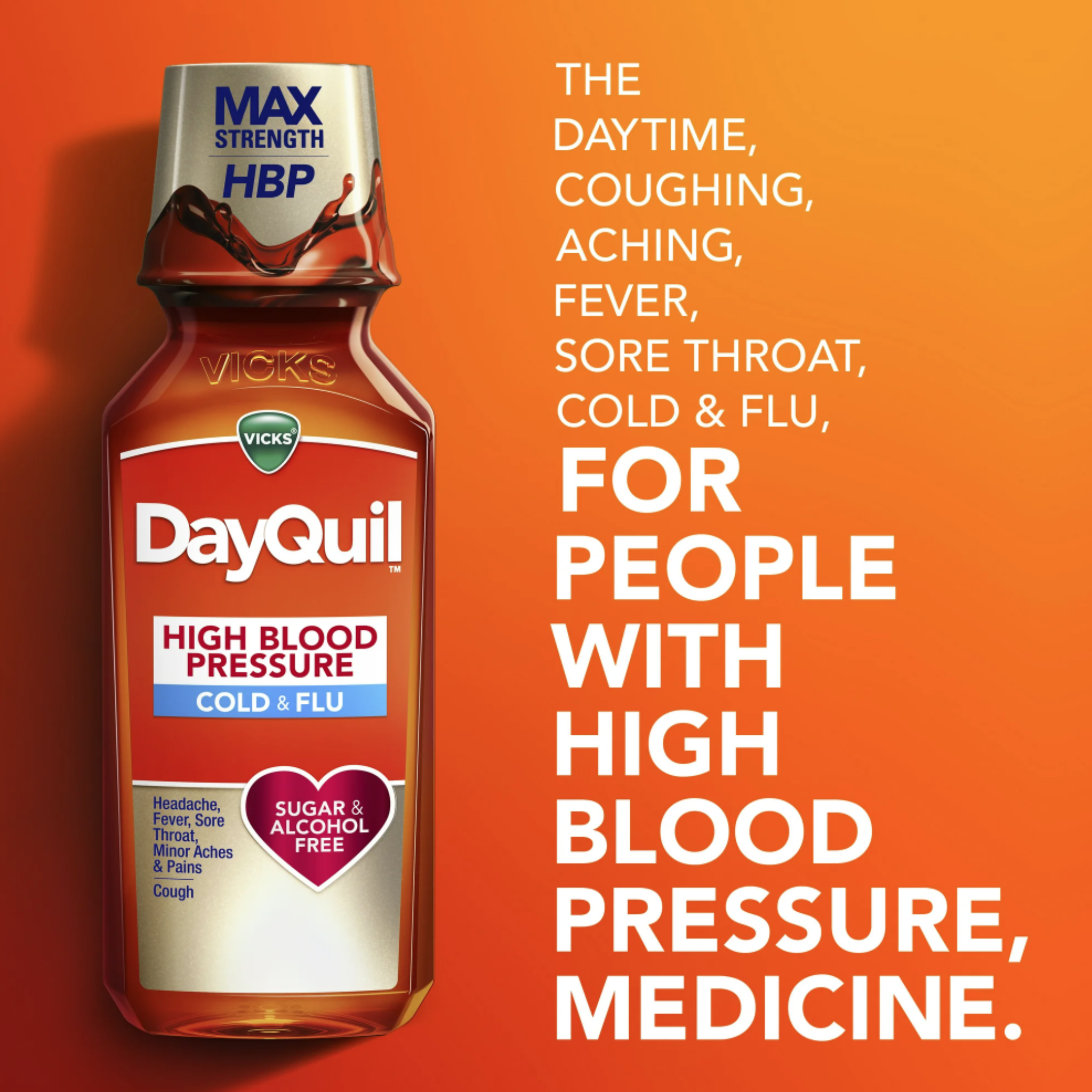 Vicks DayQuil High Blood Pressure Cold & Flu Relief Liquid Medicine, Over-the-Counter Medicine, 8 Oz - Pharmaful