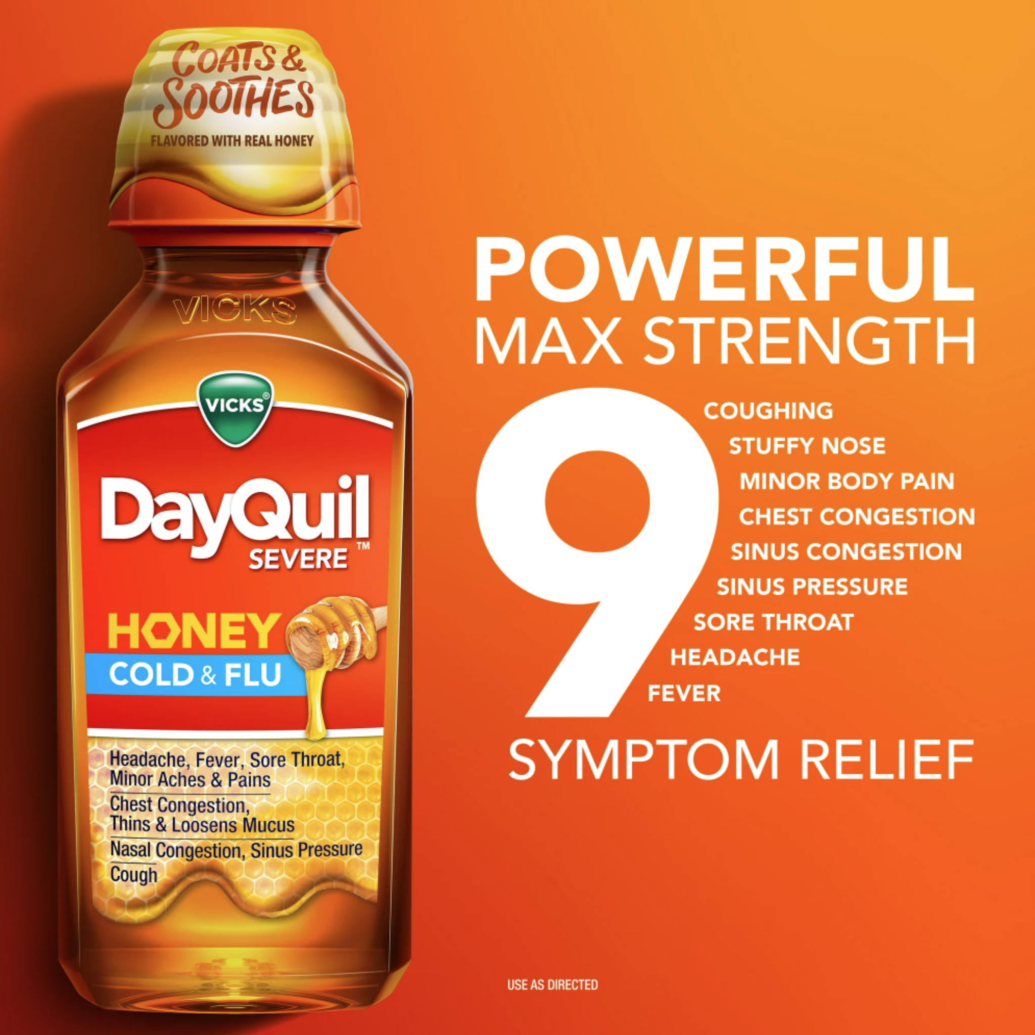 Vicks DayQuil Severe Liquid Medicine, Cold, Cough & Flu, over-the-Counter Medicine, Honey, 12 Oz - Pharmaful