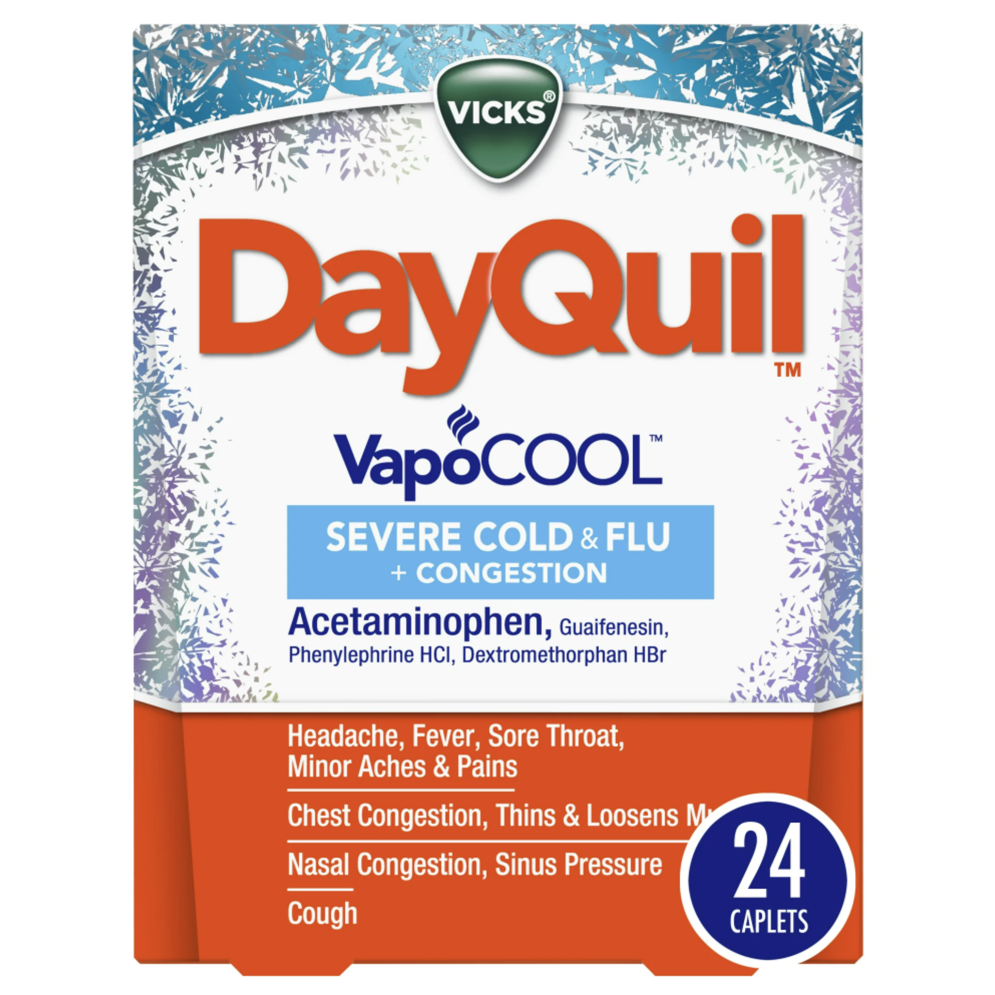 Vicks DayQuil Severe Vapocool Caplets for Cold, Flu + Congestion, over-the-counter Medicine, 24 Ct
