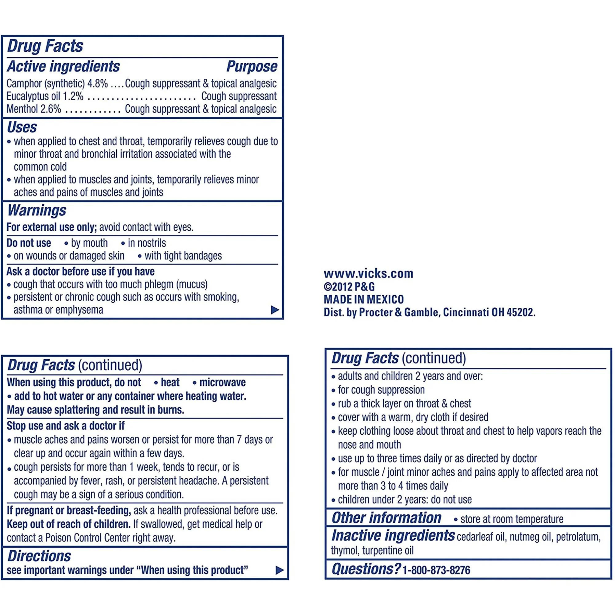 Vicks VapoRub Cough Suppressant Topical Analgesic, 6 oz