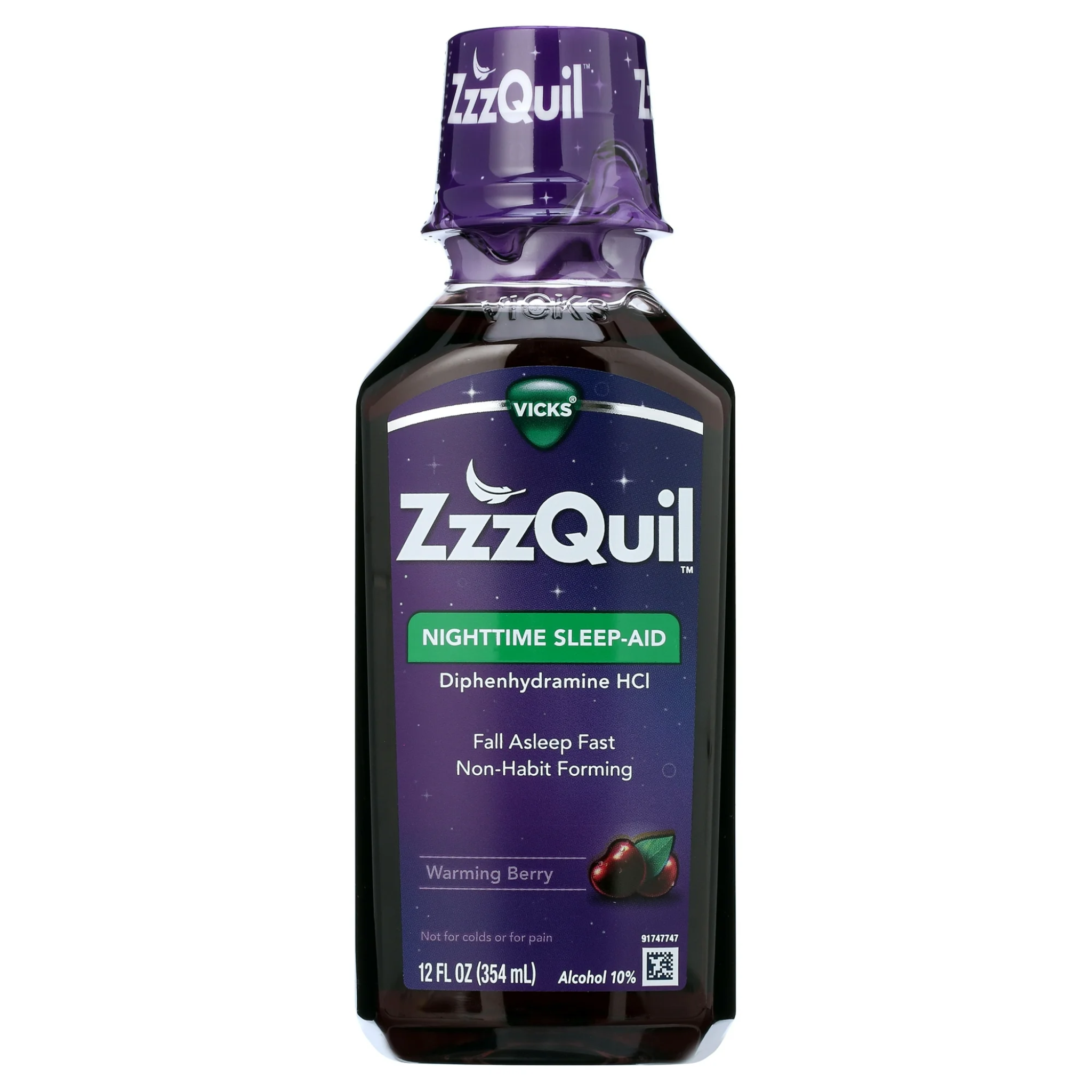 Vicks, ZzzQuil Nighttime Sleep Aid Liquid, Warming Berry Flavor with 50 mg Diphenhydramine HCI for Restful Sleep, 12 fl oz