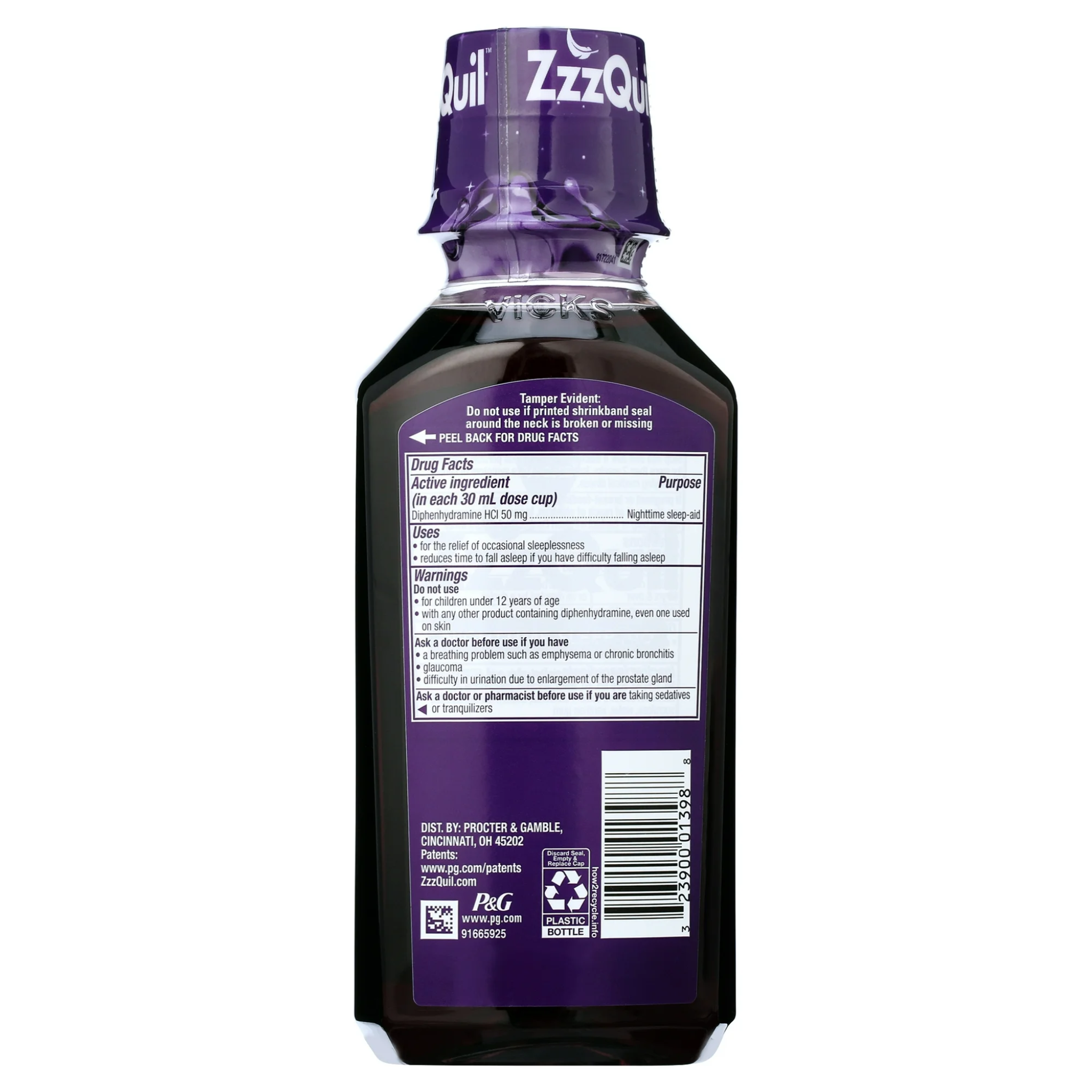 Vicks, ZzzQuil Nighttime Sleep Aid Liquid, Warming Berry Flavor with 50 mg Diphenhydramine HCI for Restful Sleep, 12 fl oz