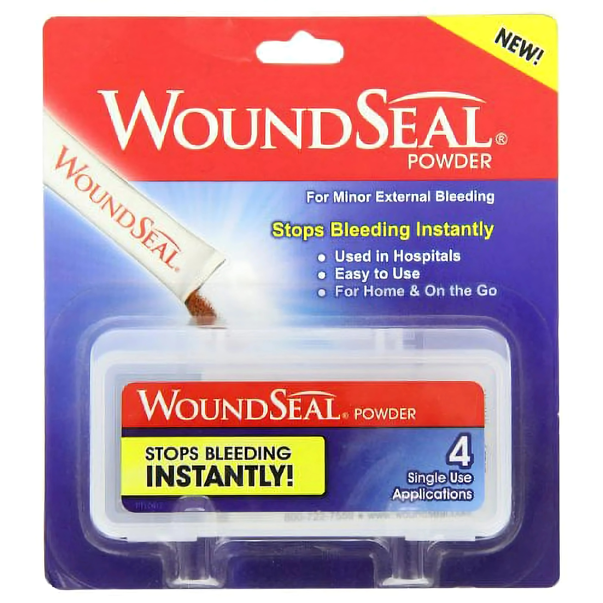 Wound Seal, Safe & Effective Bleeding Control Powder, Convenient Tube Applicator for First Aid, 4 Ct