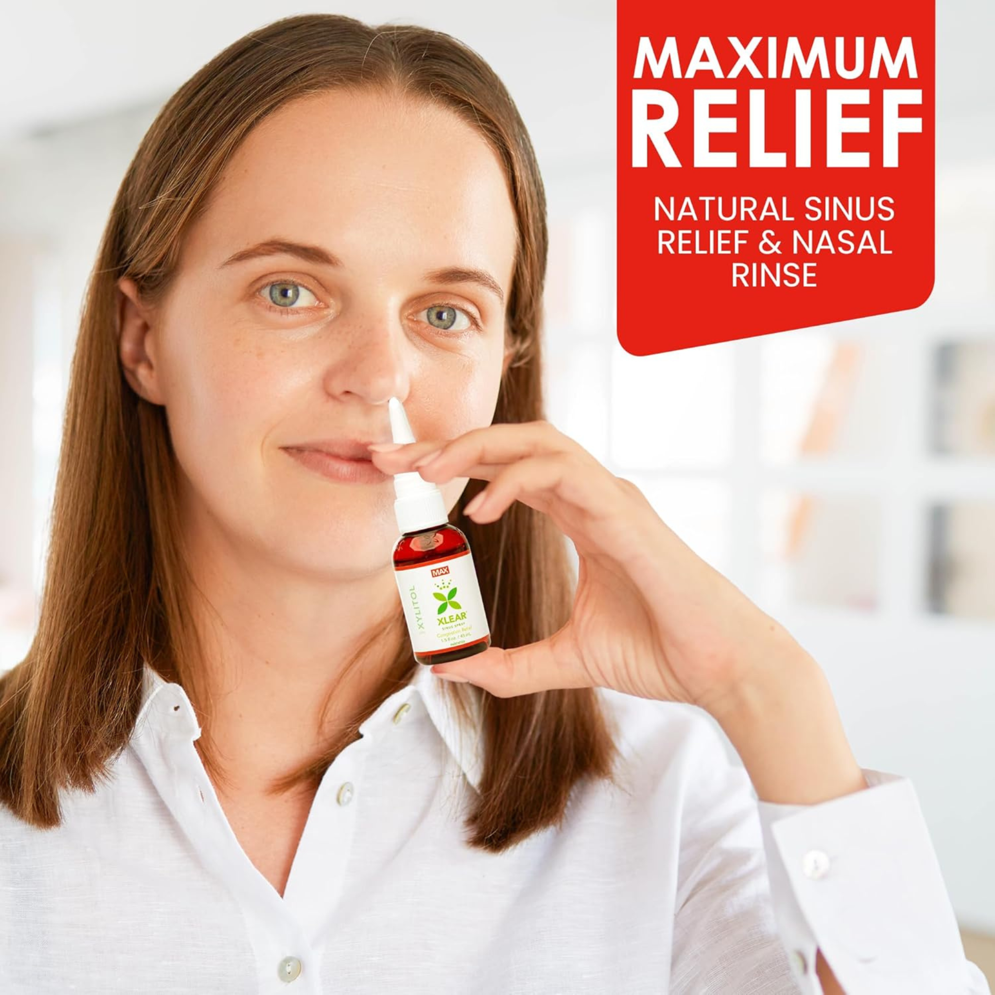 Xlear MAX Saline Nasal Spray, Natural Formula with Xylitol, Capsicum and Aloe, Nasal Decongestant for Sinus Pressure, Headache, Dry Nose for Kids and Adults, 1.5 fl oz