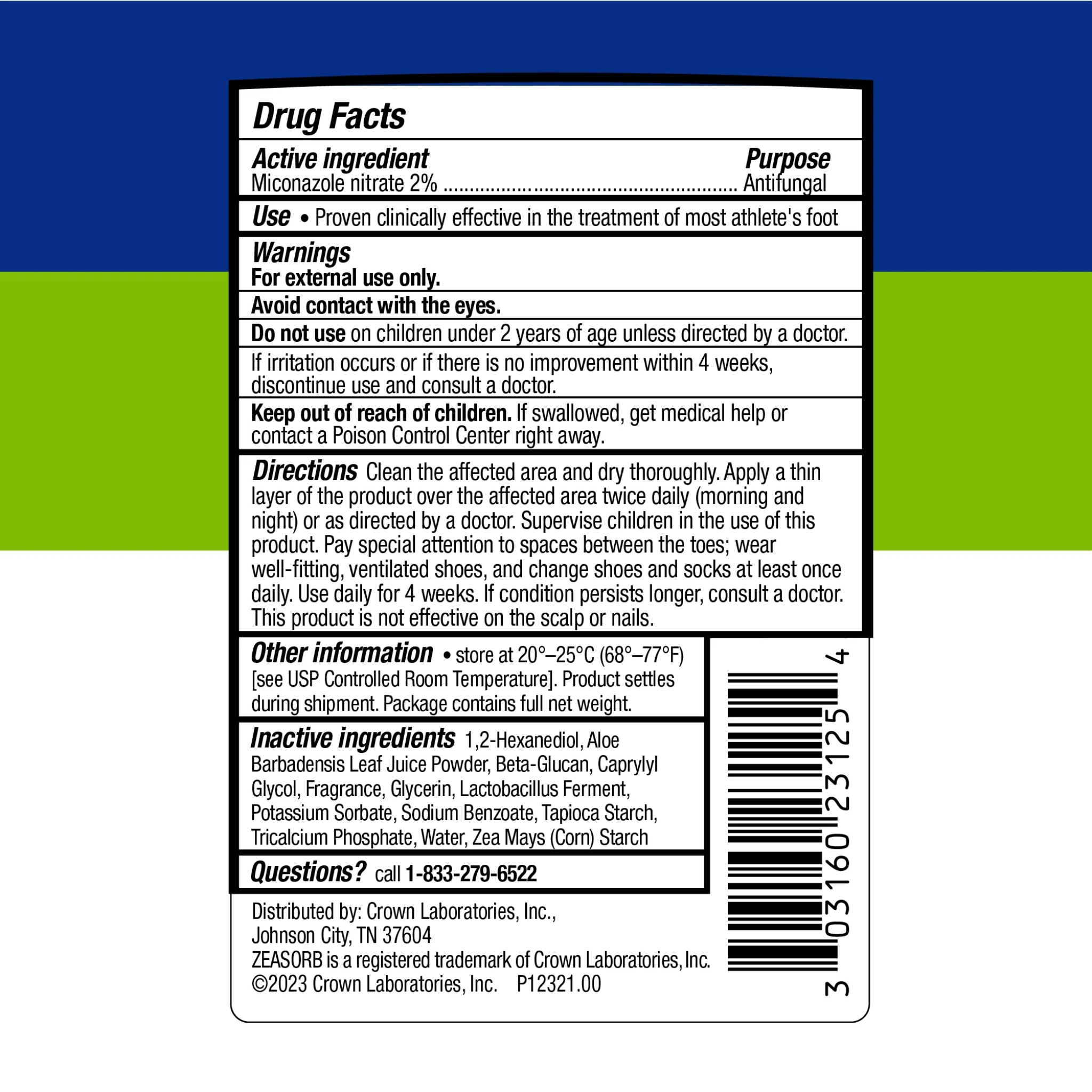Zeasorb, Antifungal Athlete's Foot Powder, Prevents Fungal Infections and Controls Moisture, 2.5 oz, 1 Count