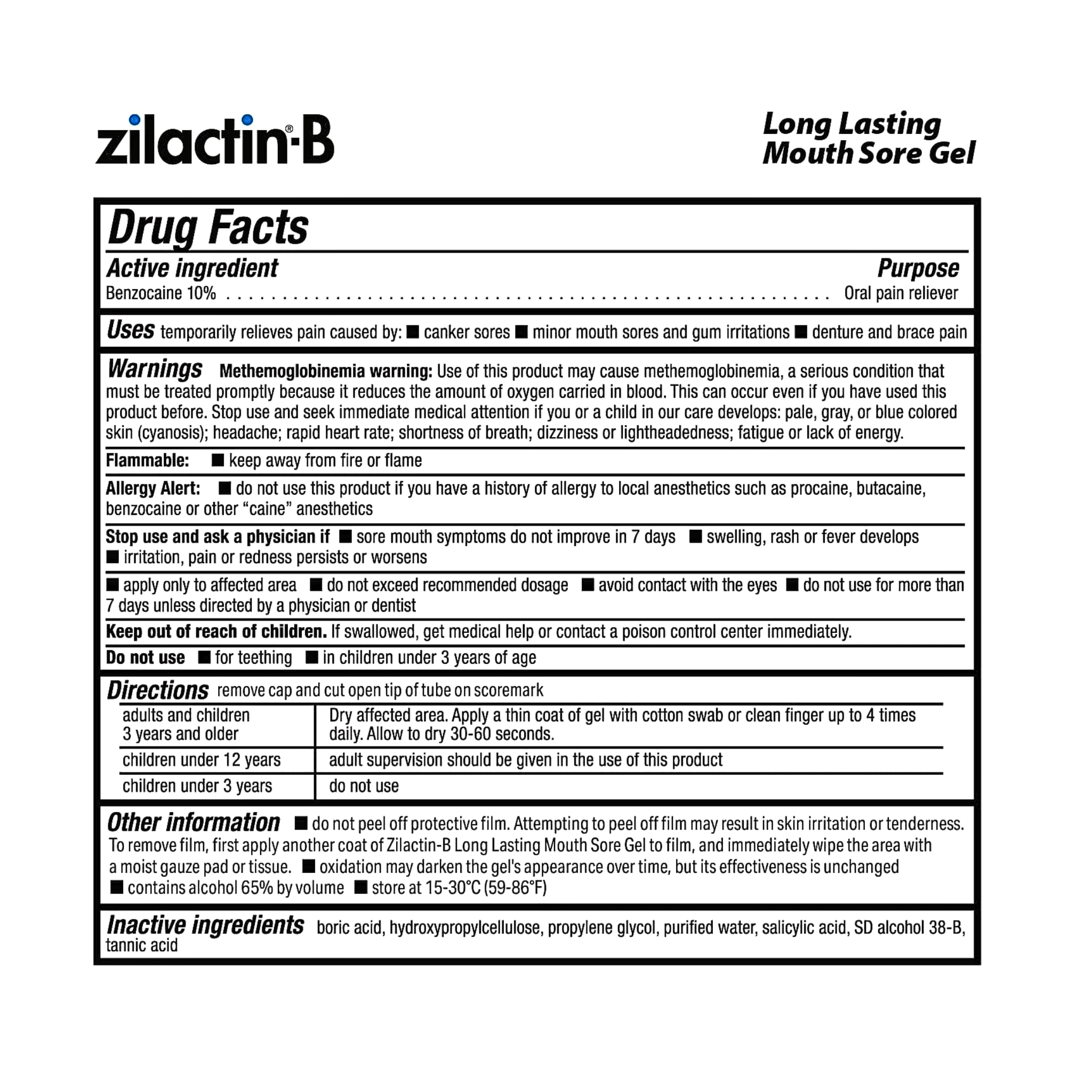 Zilactin-B, 6 Hour Canker & Mouth Sore Relief, Long-Lasting Protection and Comfort, 0.25 oz
