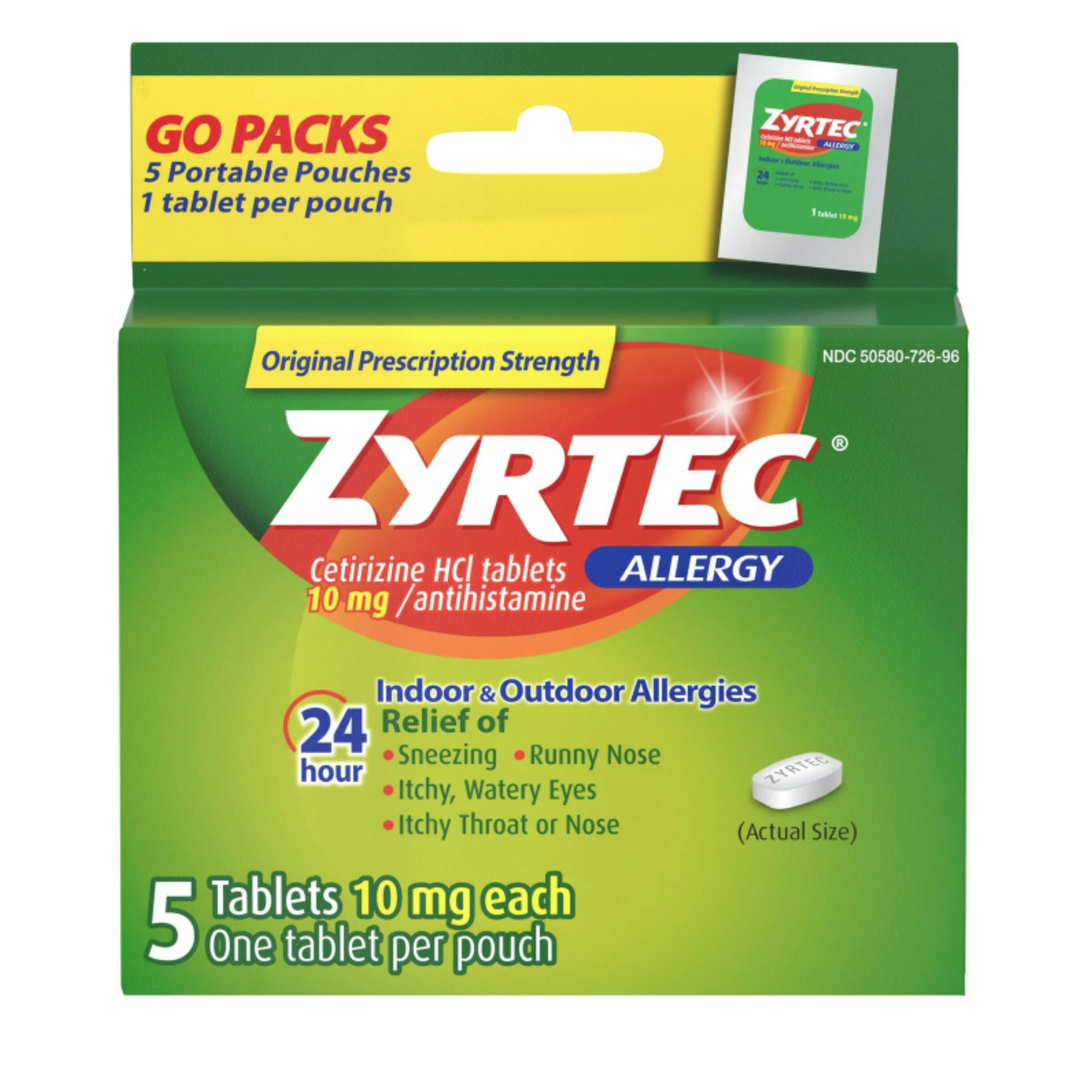 Zyrtec 24 Hour Allergy Relief Tablets, Cetirizine HCl, 5 Ct - Pharmaful
